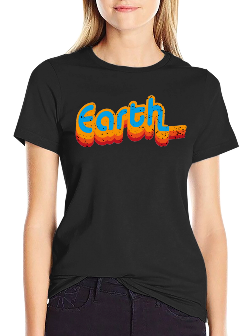 Retro Earth Graphic Tee - Black Cotton T-Shirt