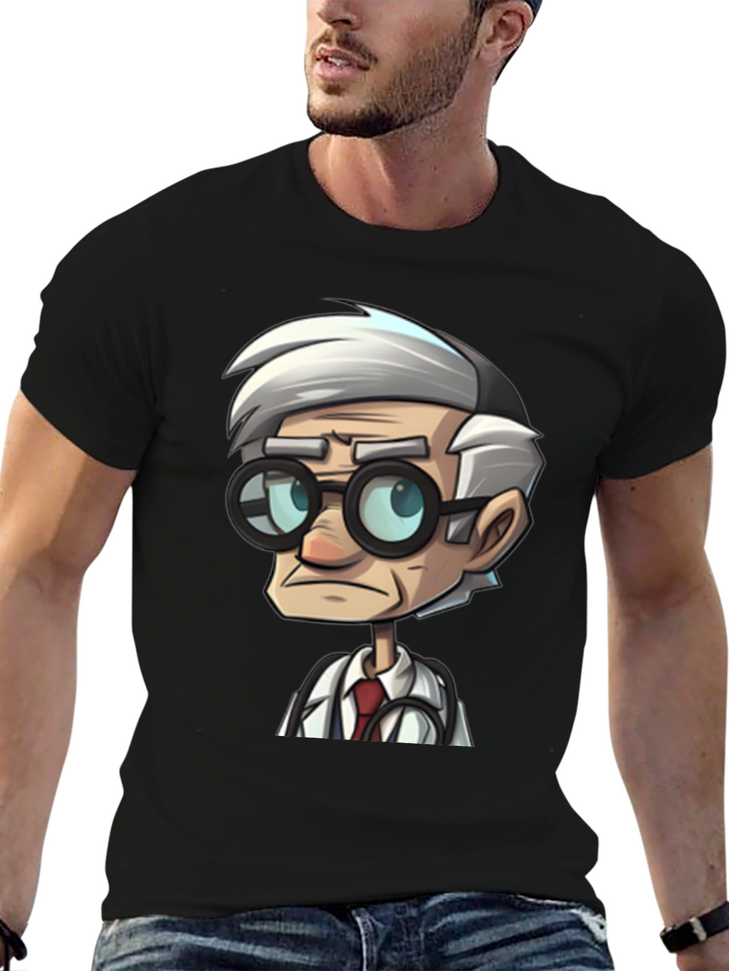Doctor Cartoon Black T-Shirt