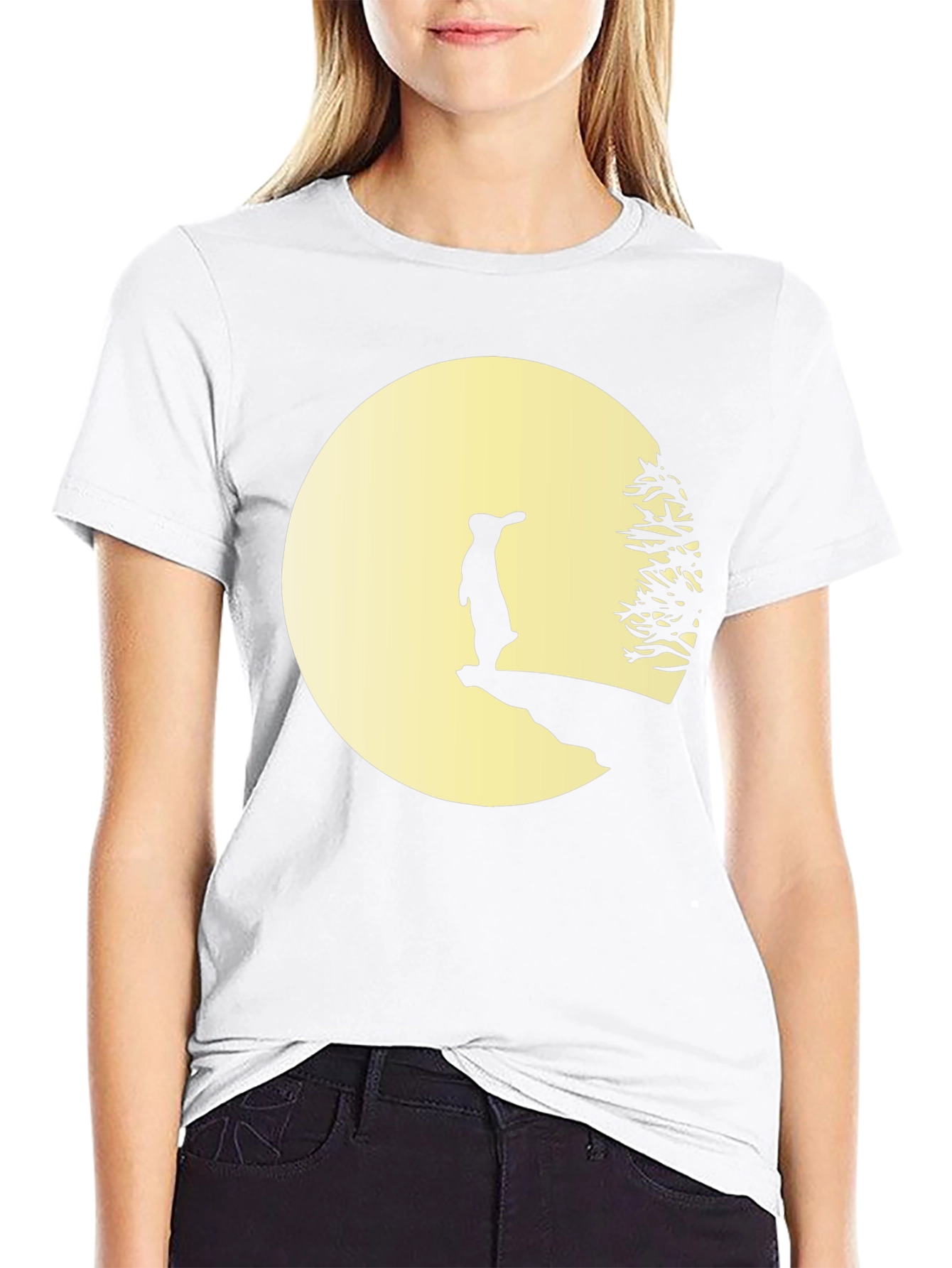 Silhouette Rabbit on Moon T-Shirt