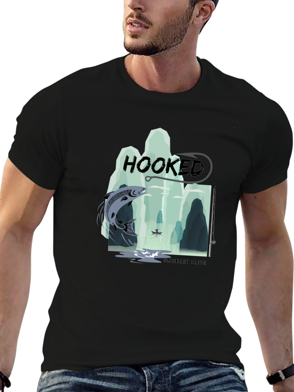 Hooked Fishing Graphic T-Shirt