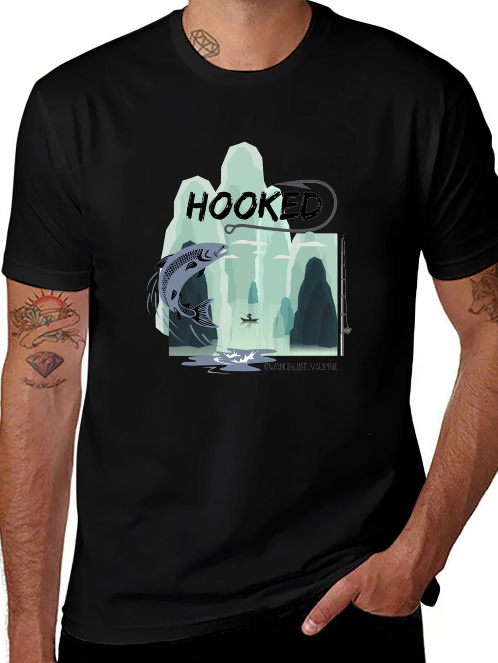 Hooked Fishing Graphic T-Shirt