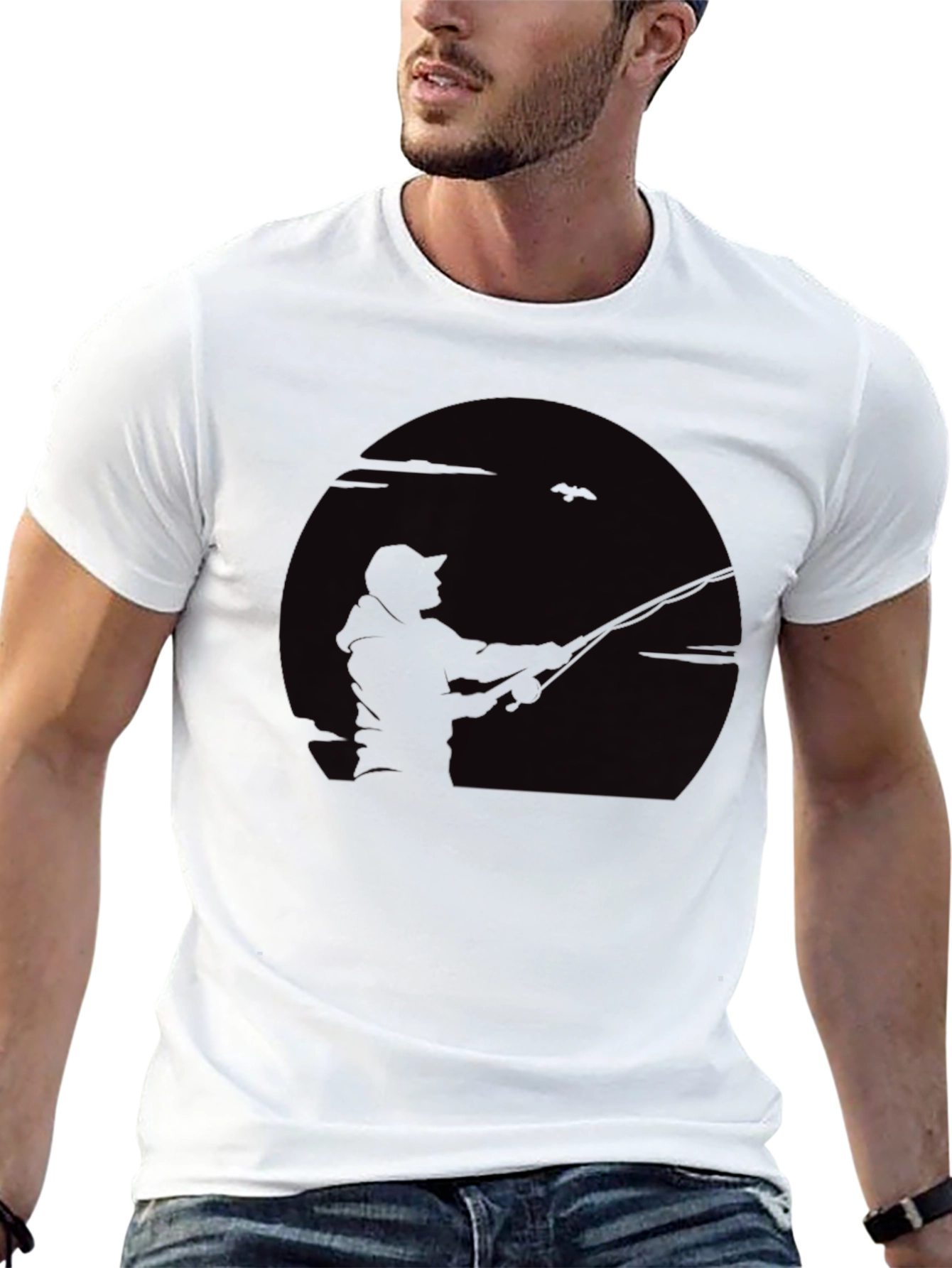 Fisherman Silhouette Graphic Tee - Black