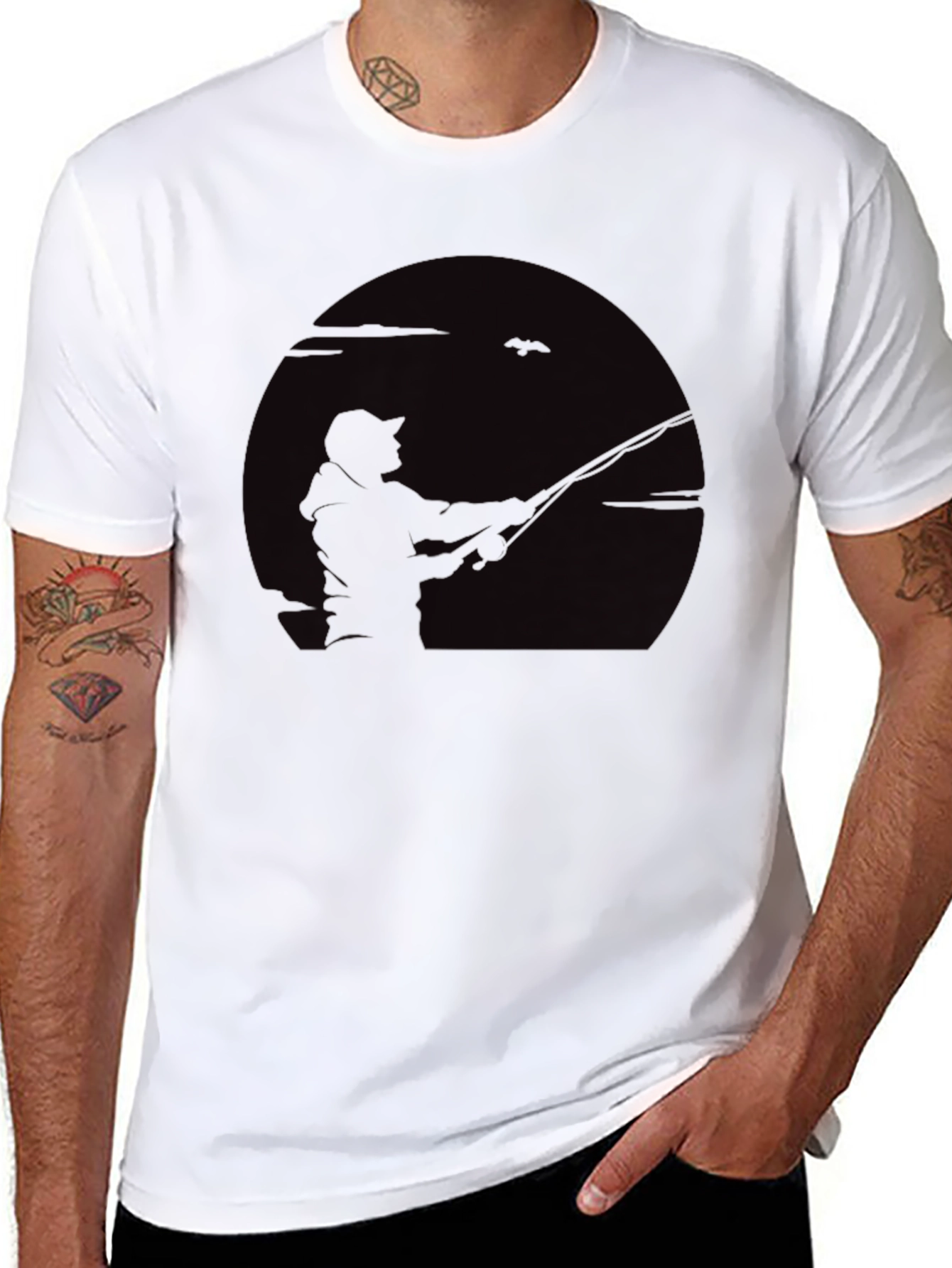 Fisherman Silhouette Graphic Tee - Black