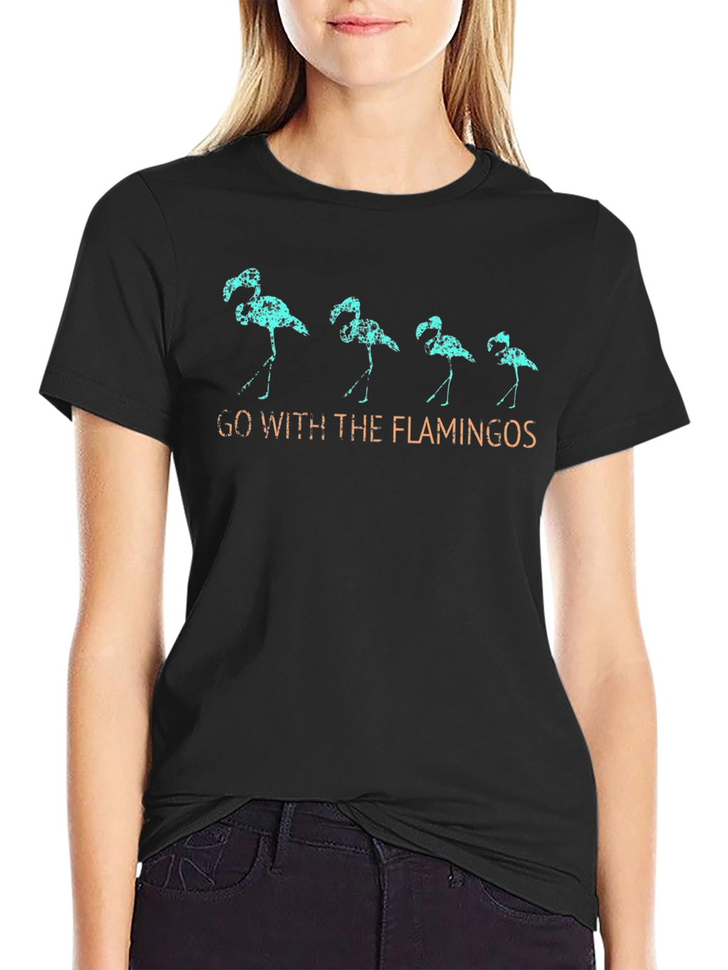 Go With The Flamingos T-Shirt - Black Cotton Tee