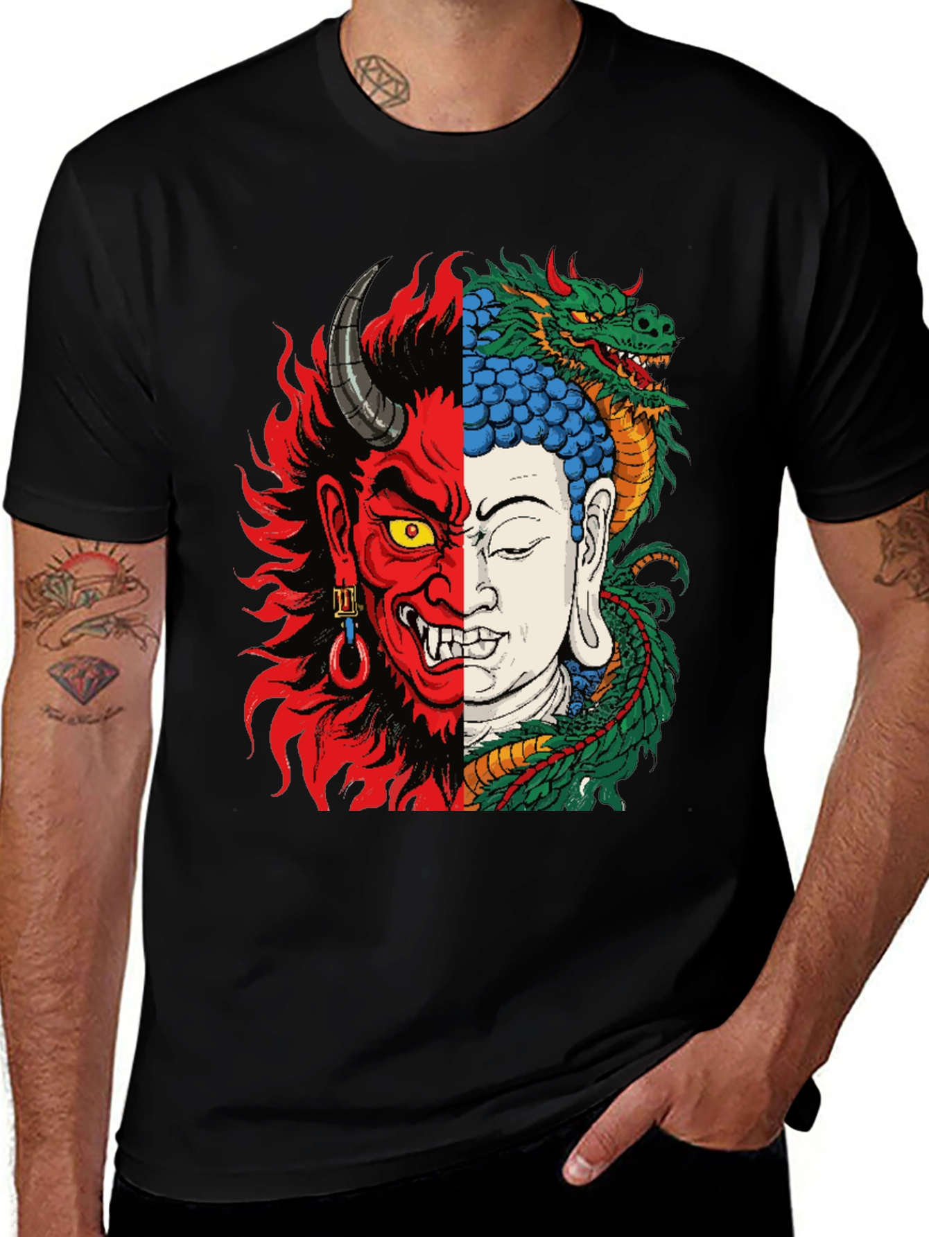 Devil and Buddha Graphic T-Shirt