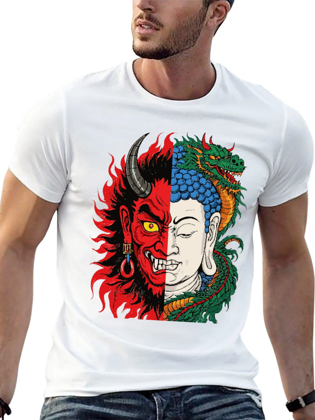 Devil and Buddha Graphic T-Shirt