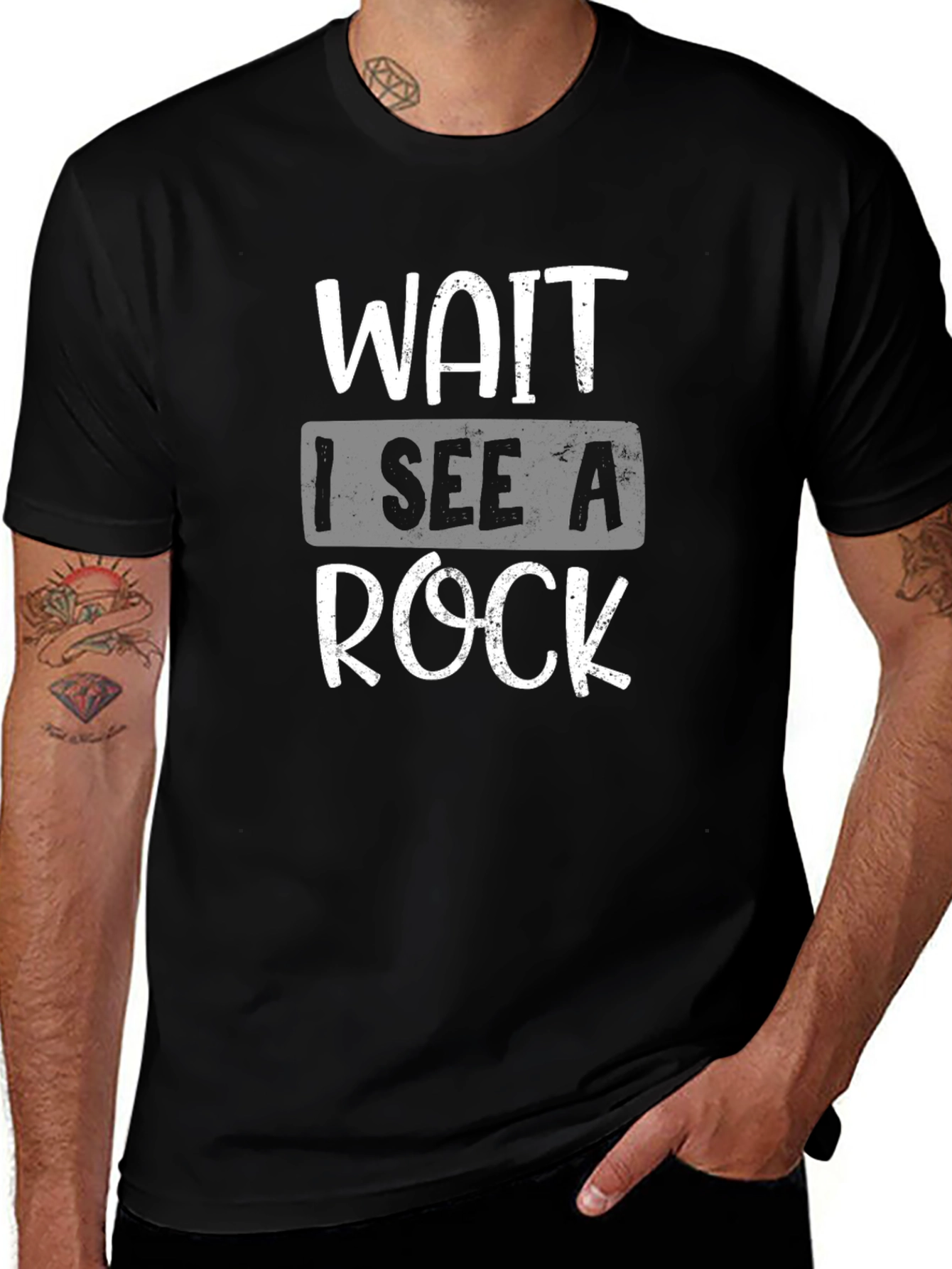 Wait I See a Rock Black Graphic Tee Shirt