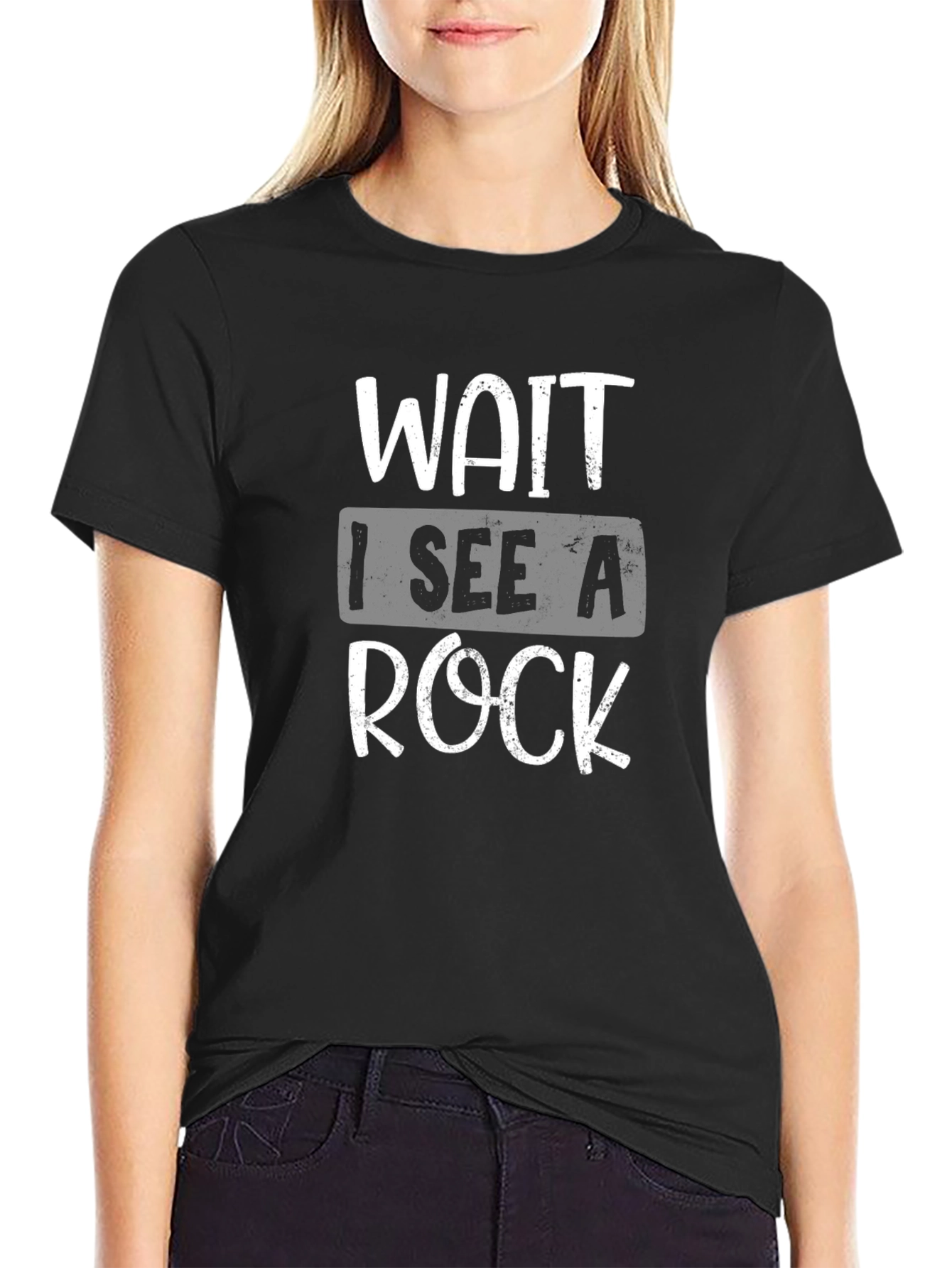 Wait I See a Rock Black Graphic Tee Shirt