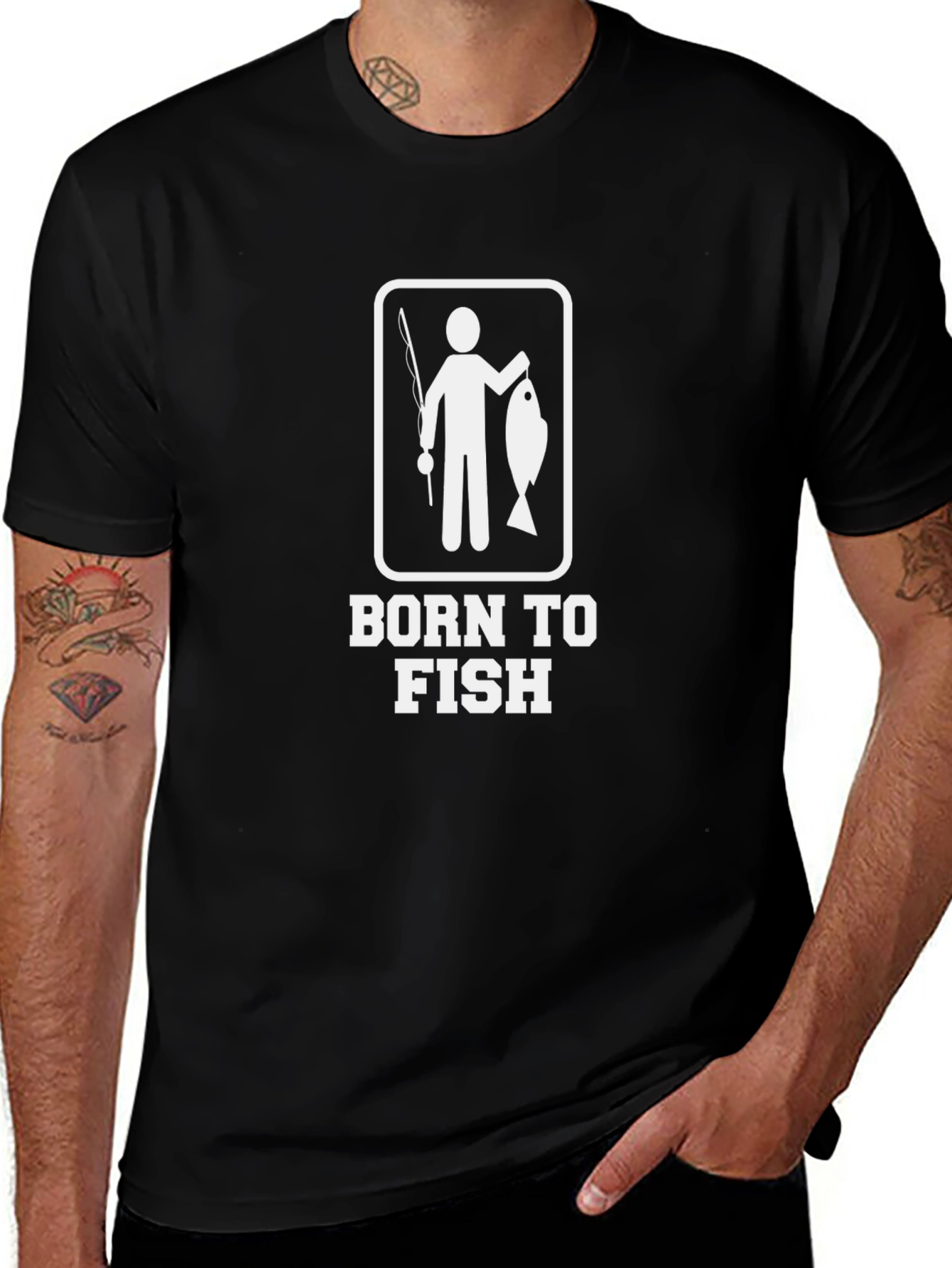 Born To Fish Graphic Tee - Black Cotton T-Shirt