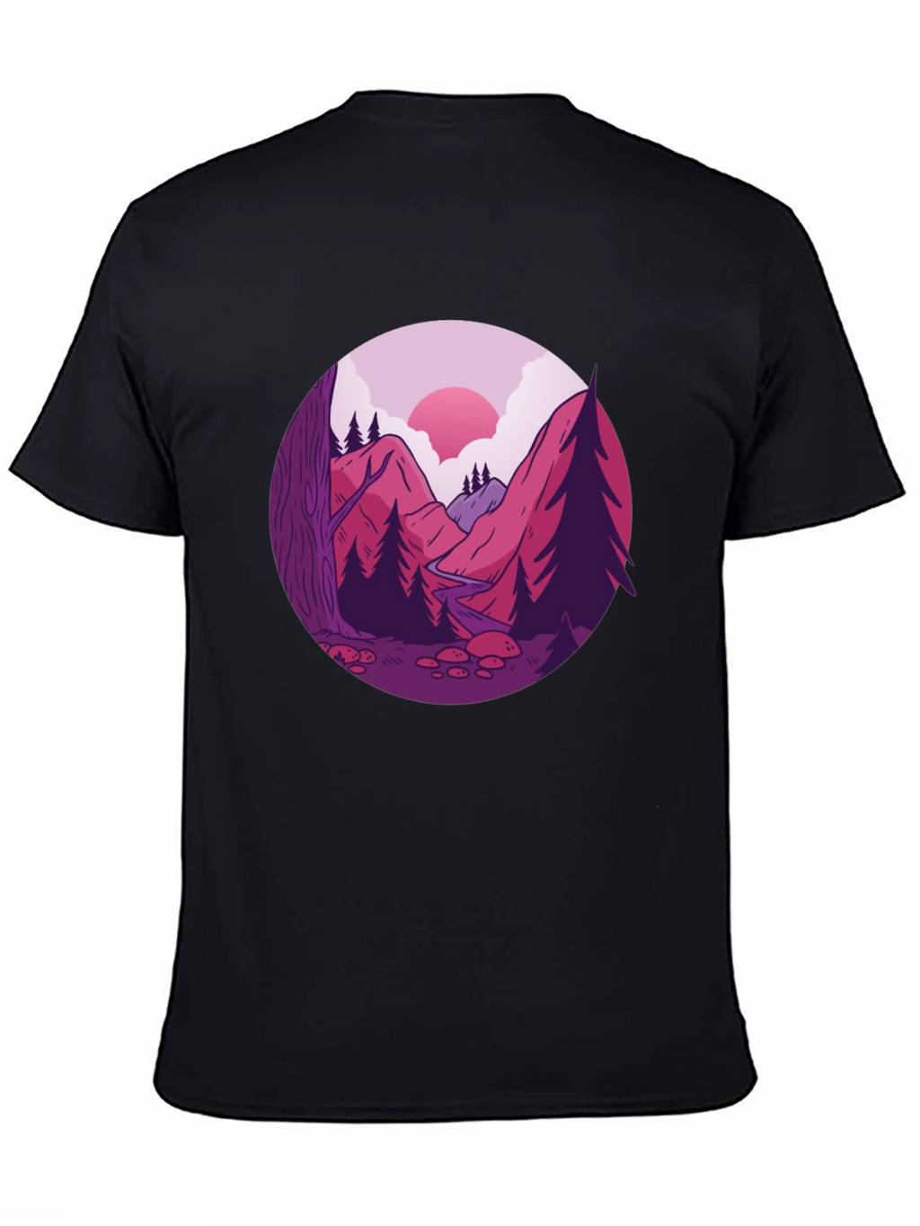 Mountain Landscape Graphic Tee - Black Cotton Blend
