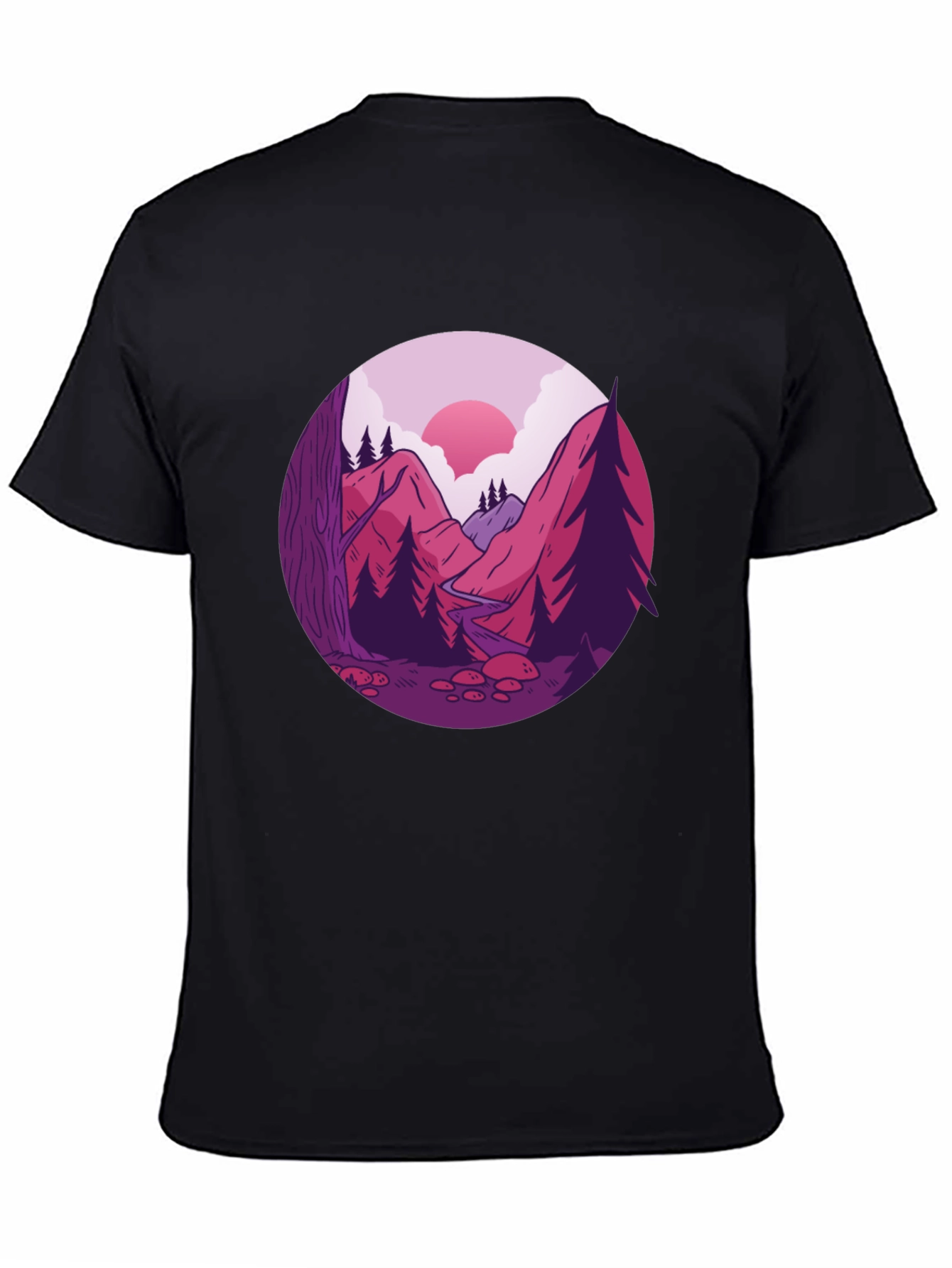 Mountain Landscape Graphic Tee - Black Cotton Blend