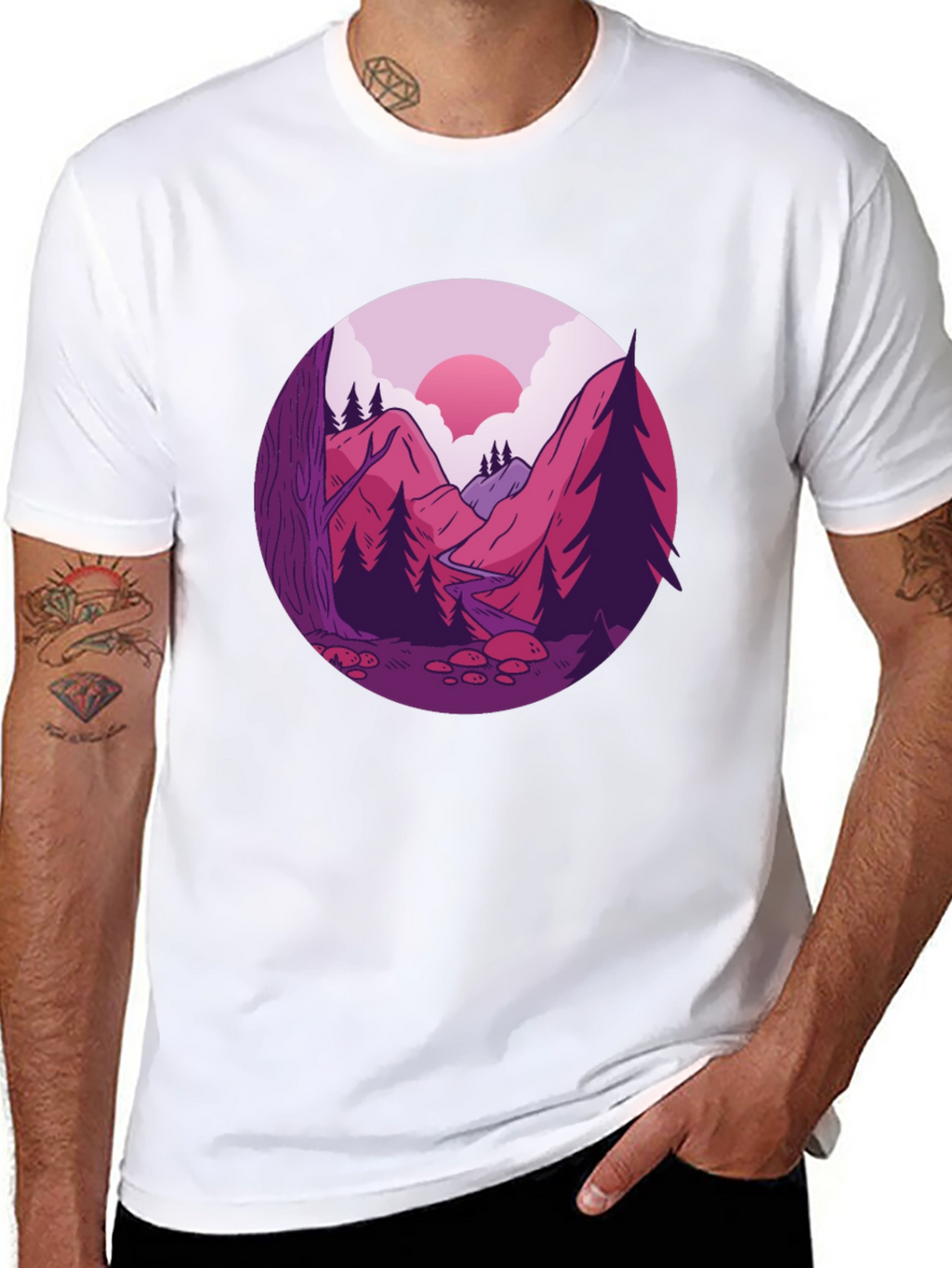 Mountain Landscape Graphic Tee - Black Cotton Blend