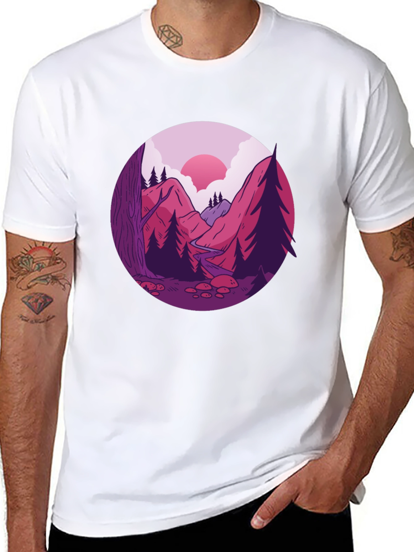 Mountain Landscape Graphic Tee - Black Cotton Blend