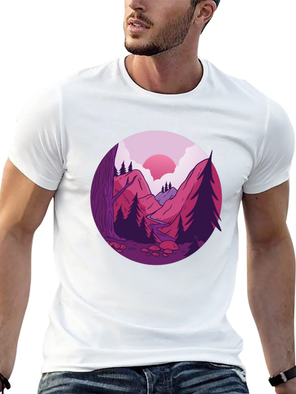 Mountain Landscape Graphic Tee - Black Cotton Blend