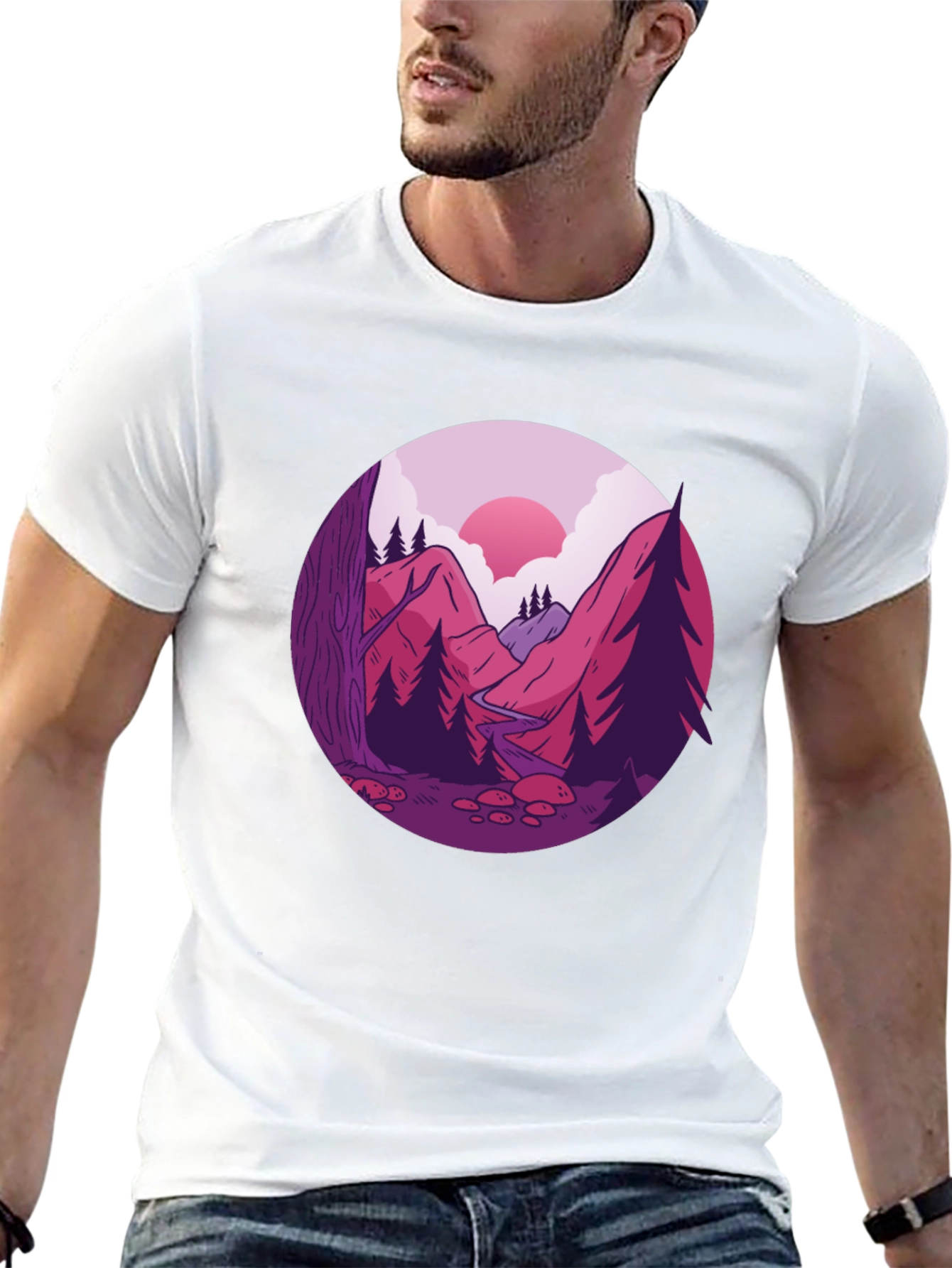 Mountain Landscape Graphic Tee - Black Cotton Blend
