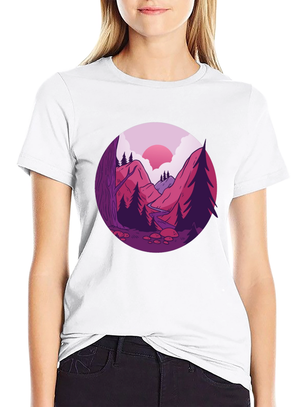 Mountain Landscape Graphic Tee - Black Cotton Blend