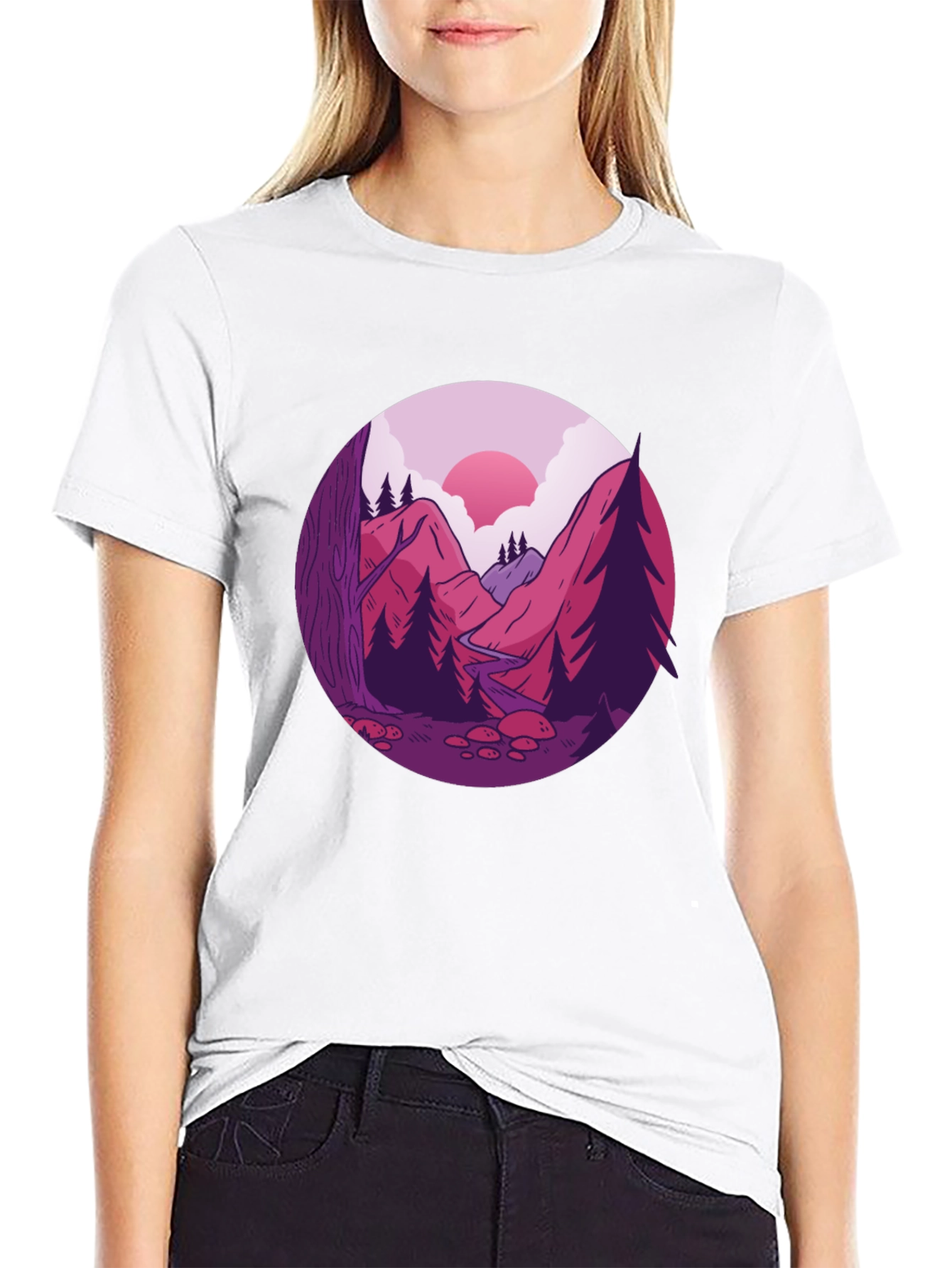 Mountain Landscape Graphic Tee - Black Cotton Blend