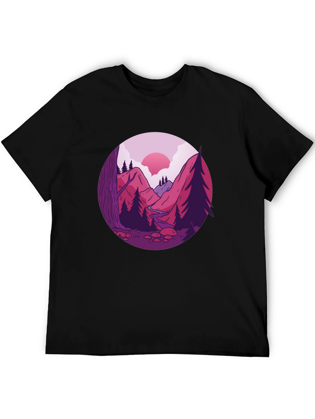 Mountain Landscape Graphic Tee - Black Cotton Blend