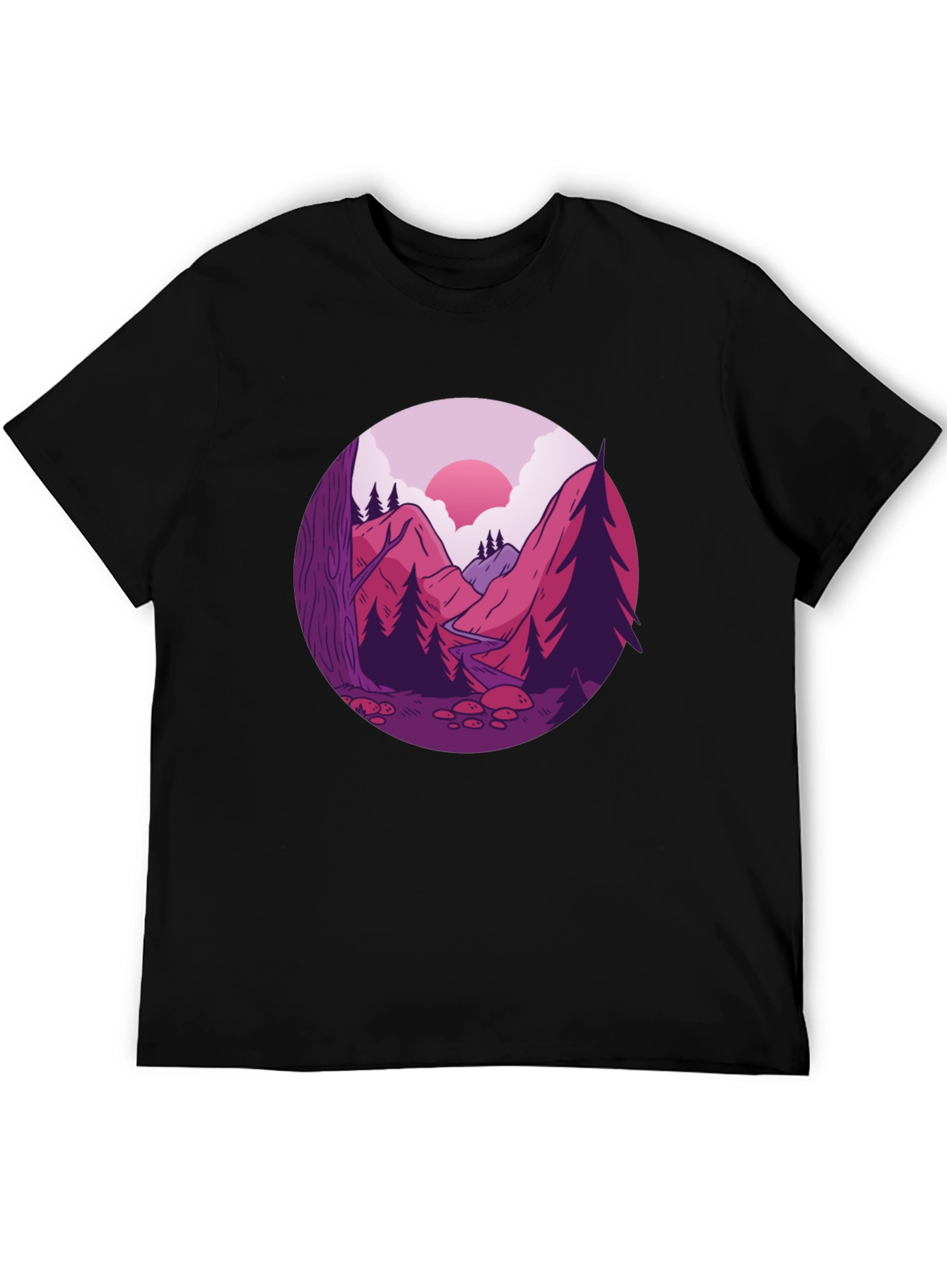 Mountain Landscape Graphic Tee - Black Cotton Blend
