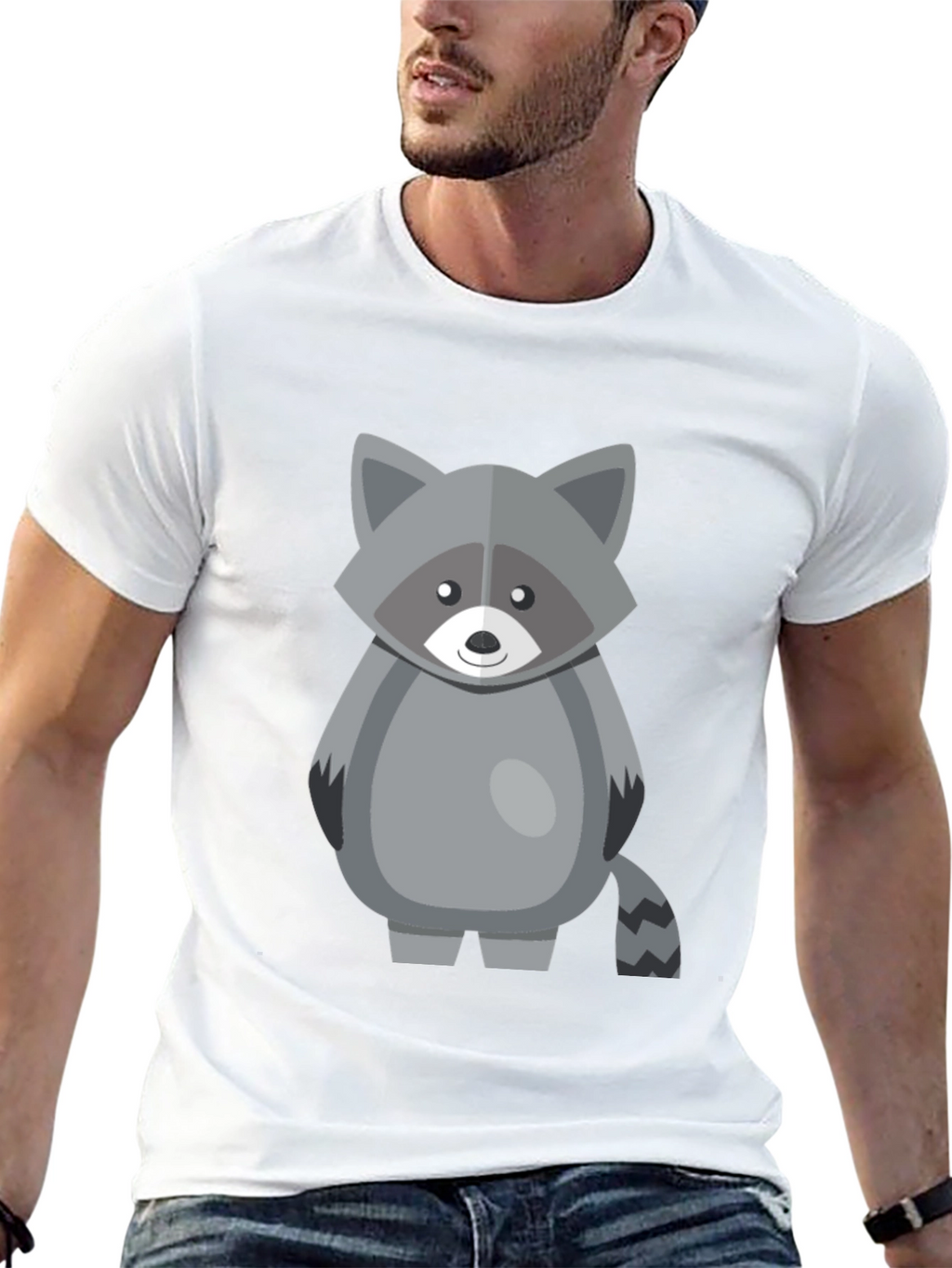 Cute Raccoon Graphic Tee - Black Cotton Shirt