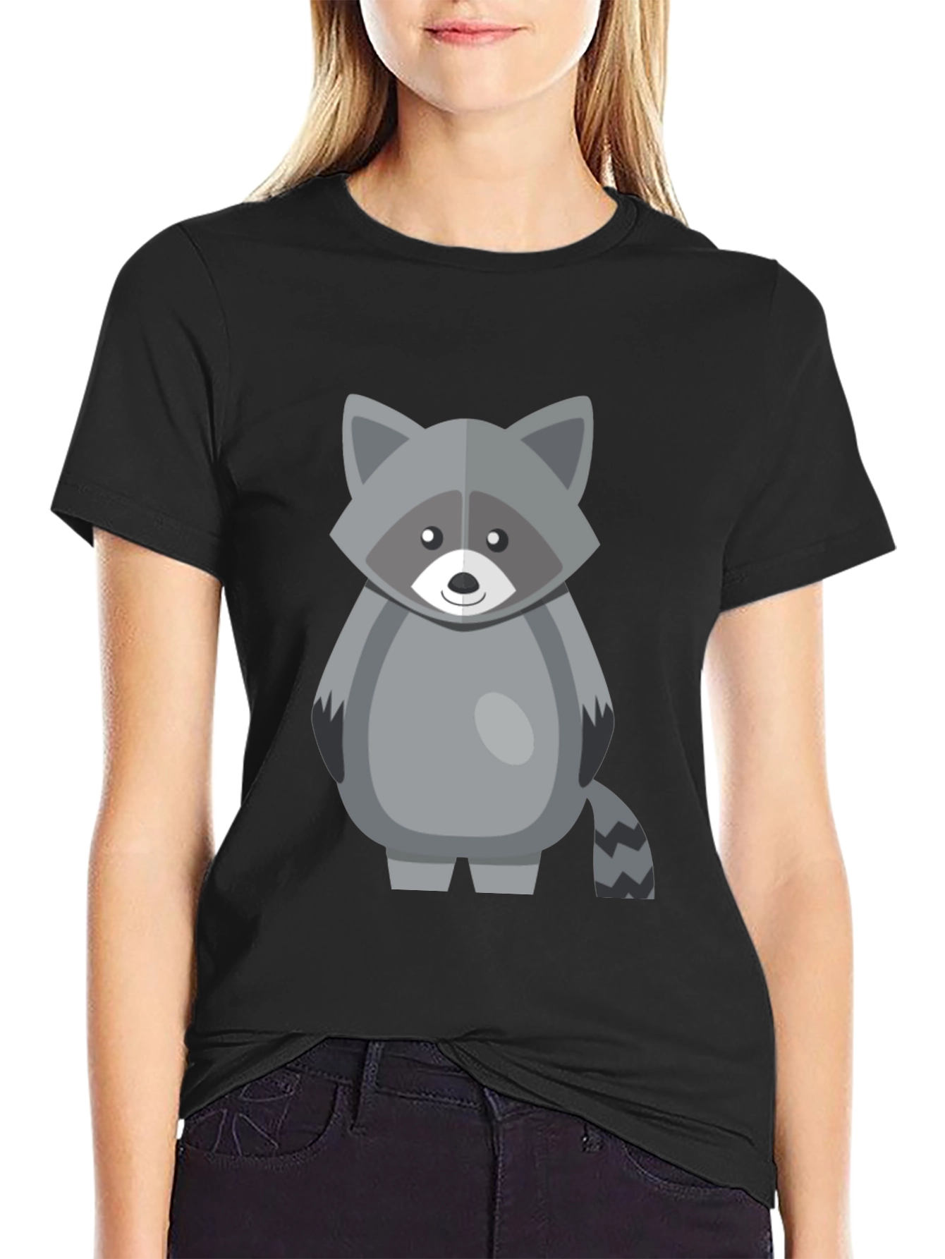 Cute Raccoon Graphic Tee - Black Cotton Shirt