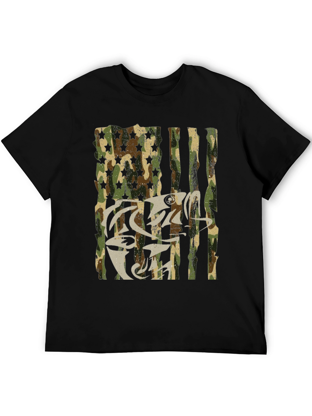 Camo USA Flag Fish Graphic T-Shirt