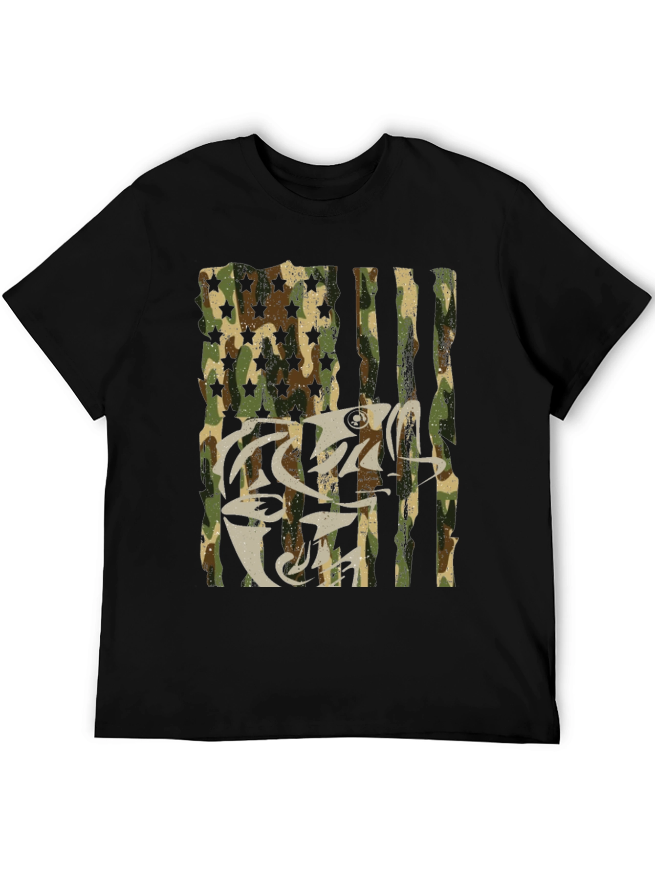 Camo USA Flag Fish Graphic T-Shirt