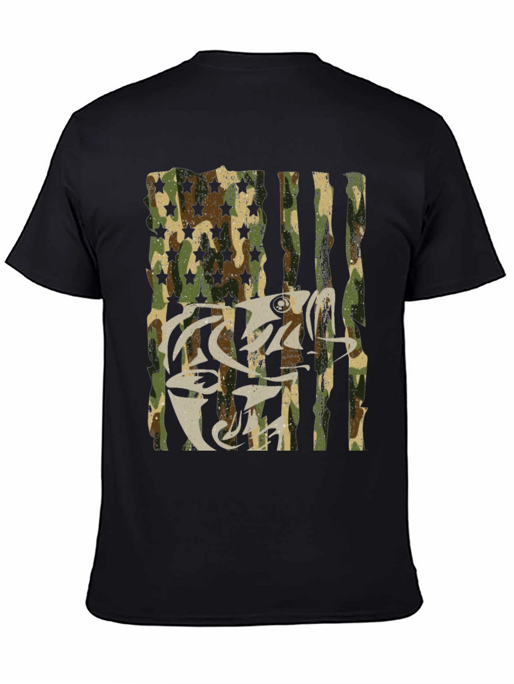 Camo USA Flag Fish Graphic T-Shirt