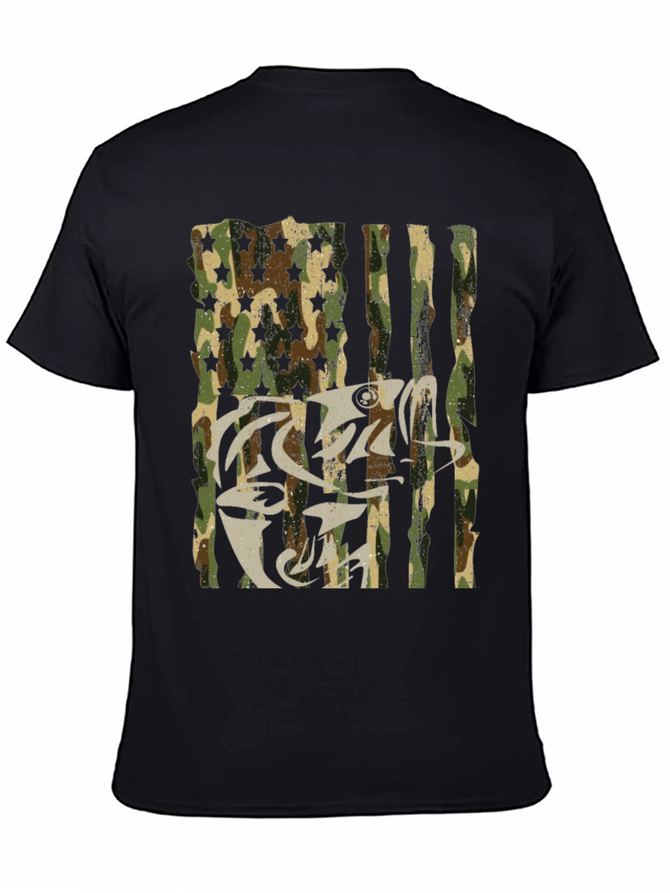 Camo USA Flag Fish Graphic T-Shirt