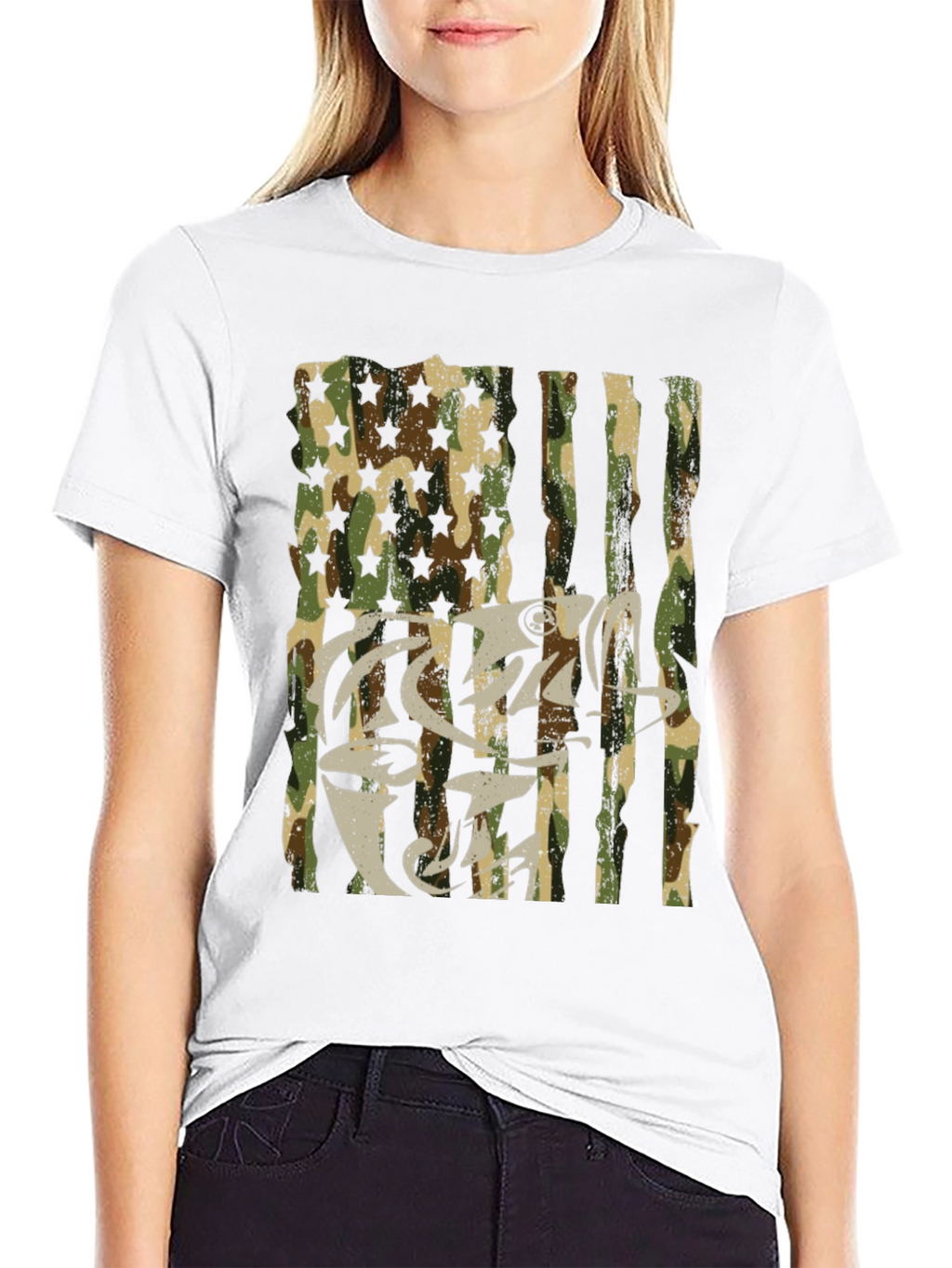 Camo USA Flag Fish Graphic T-Shirt