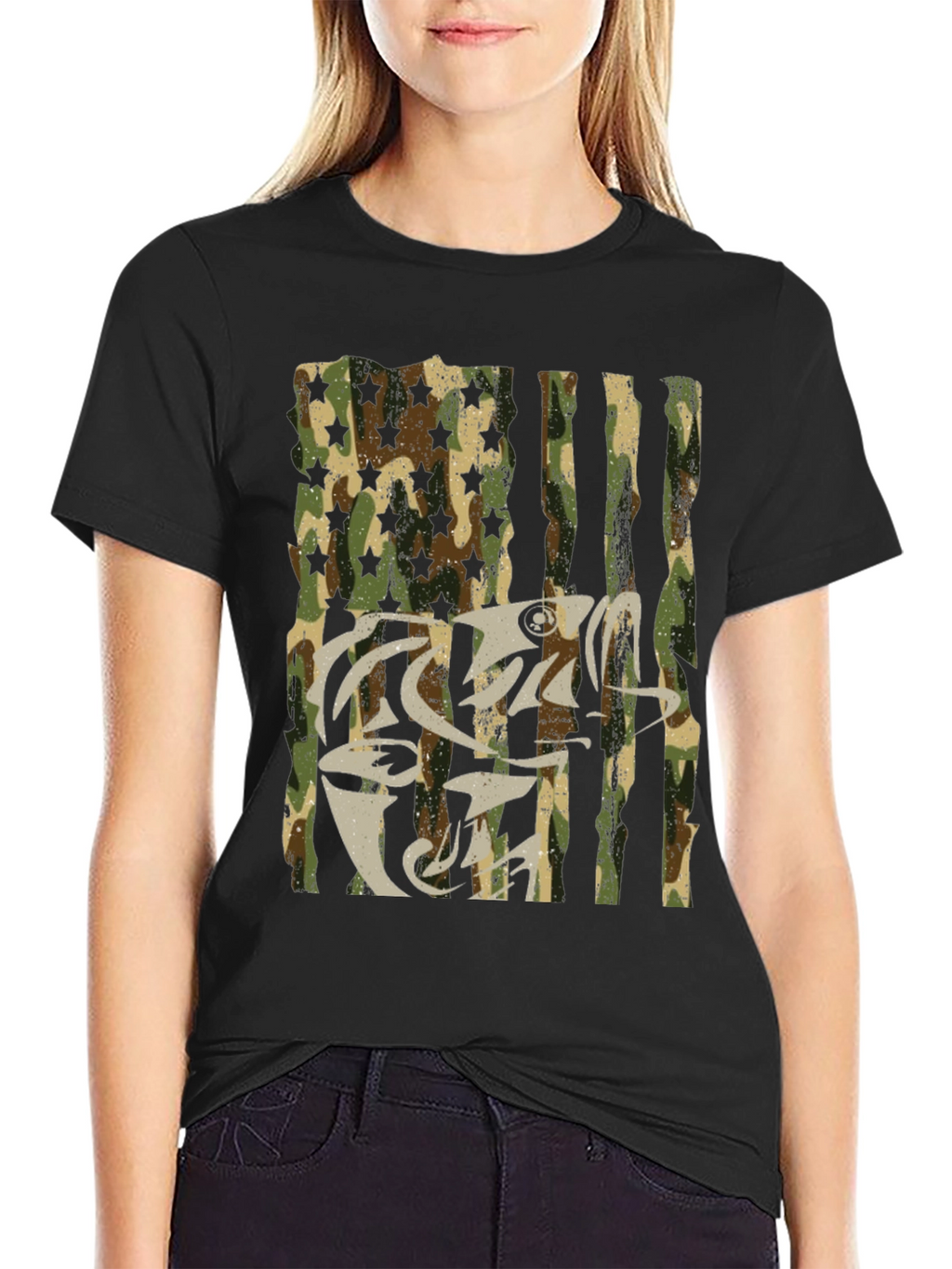 Camo USA Flag Fish Graphic T-Shirt