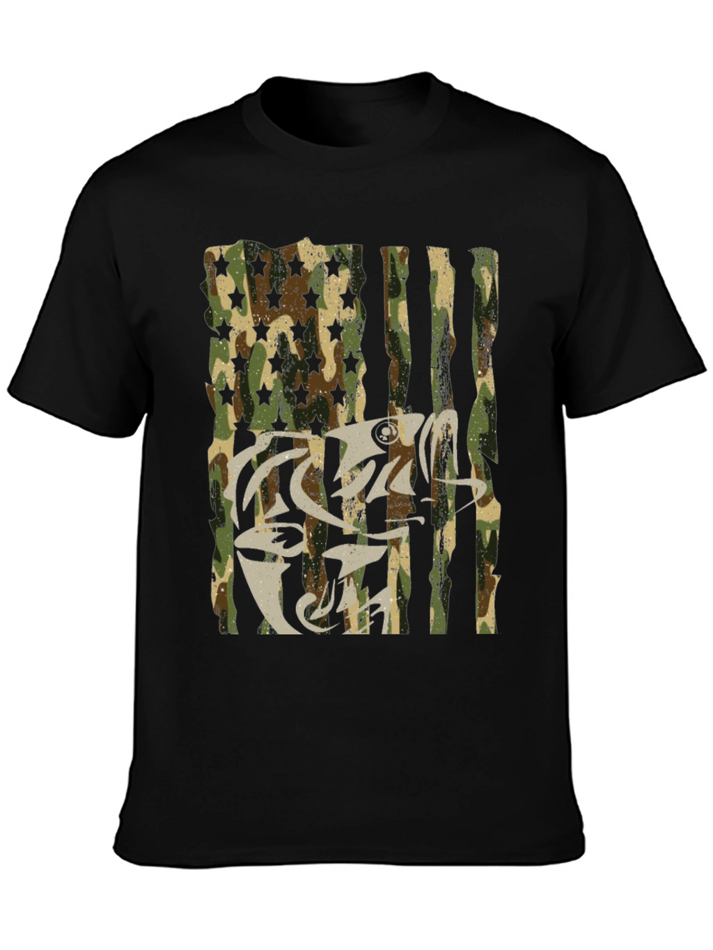 Camo USA Flag Fish Graphic T-Shirt