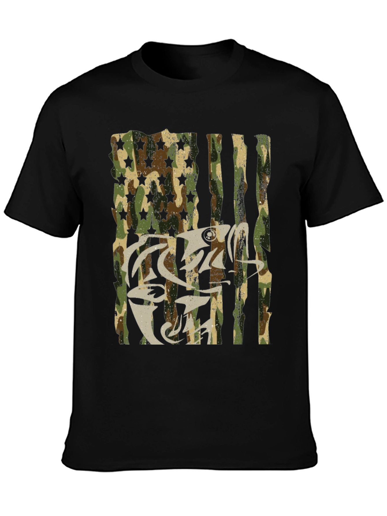 Camo USA Flag Fish Graphic T-Shirt