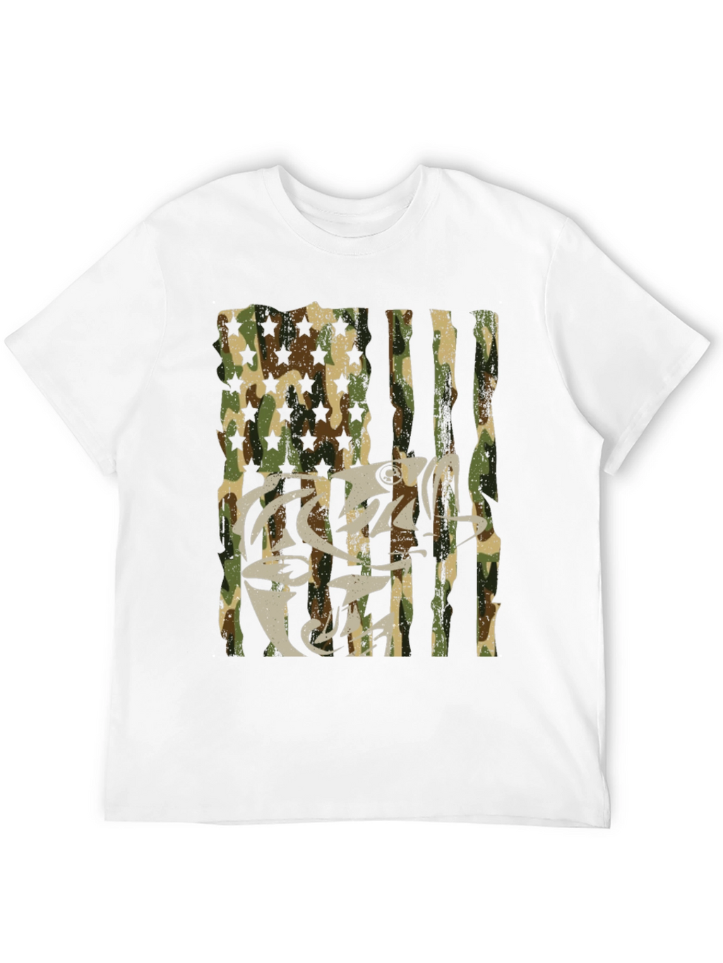 Camo USA Flag Fish Graphic T-Shirt