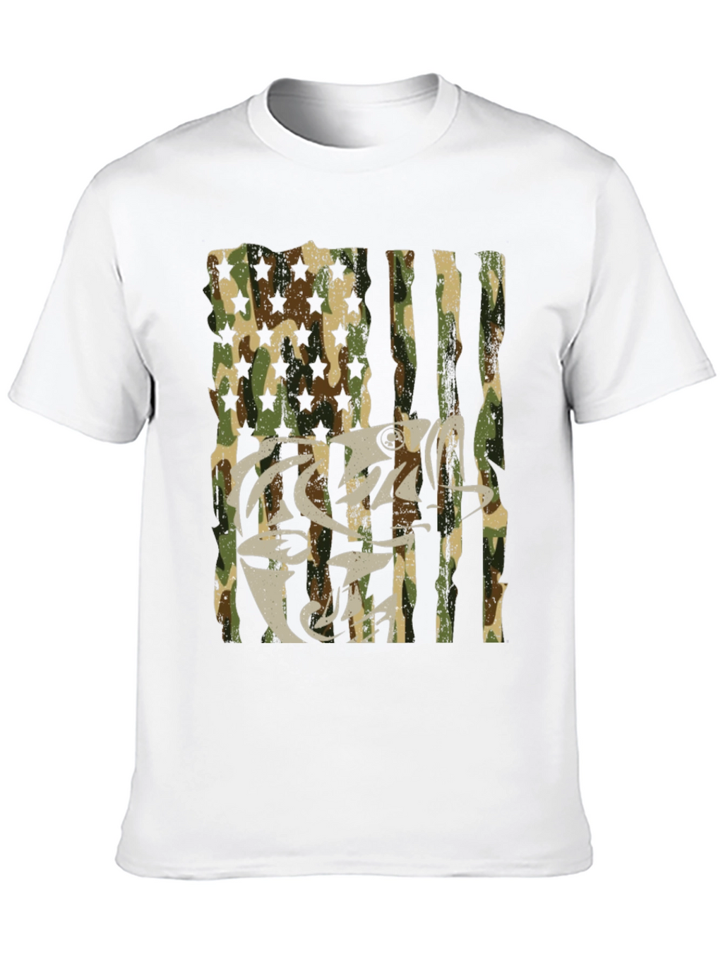 Camo USA Flag Fish Graphic T-Shirt