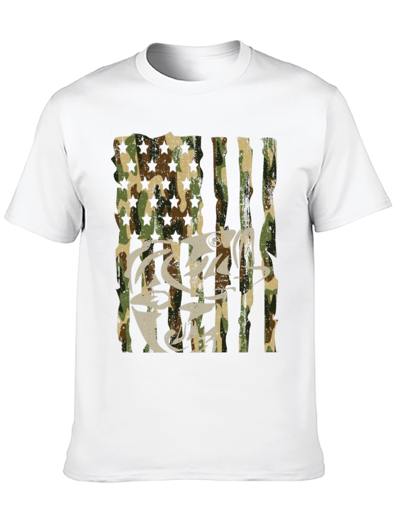 Camo USA Flag Fish Graphic T-Shirt