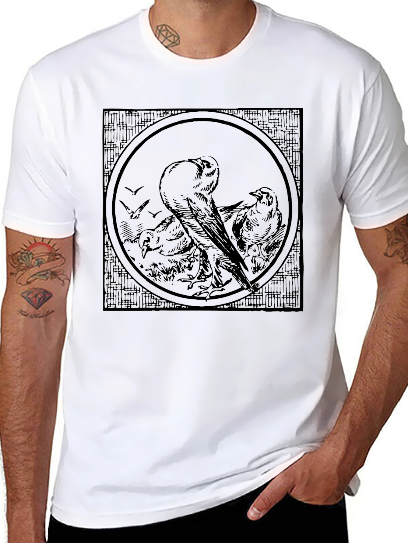 Vintage Bird Graphic Black T-Shirt