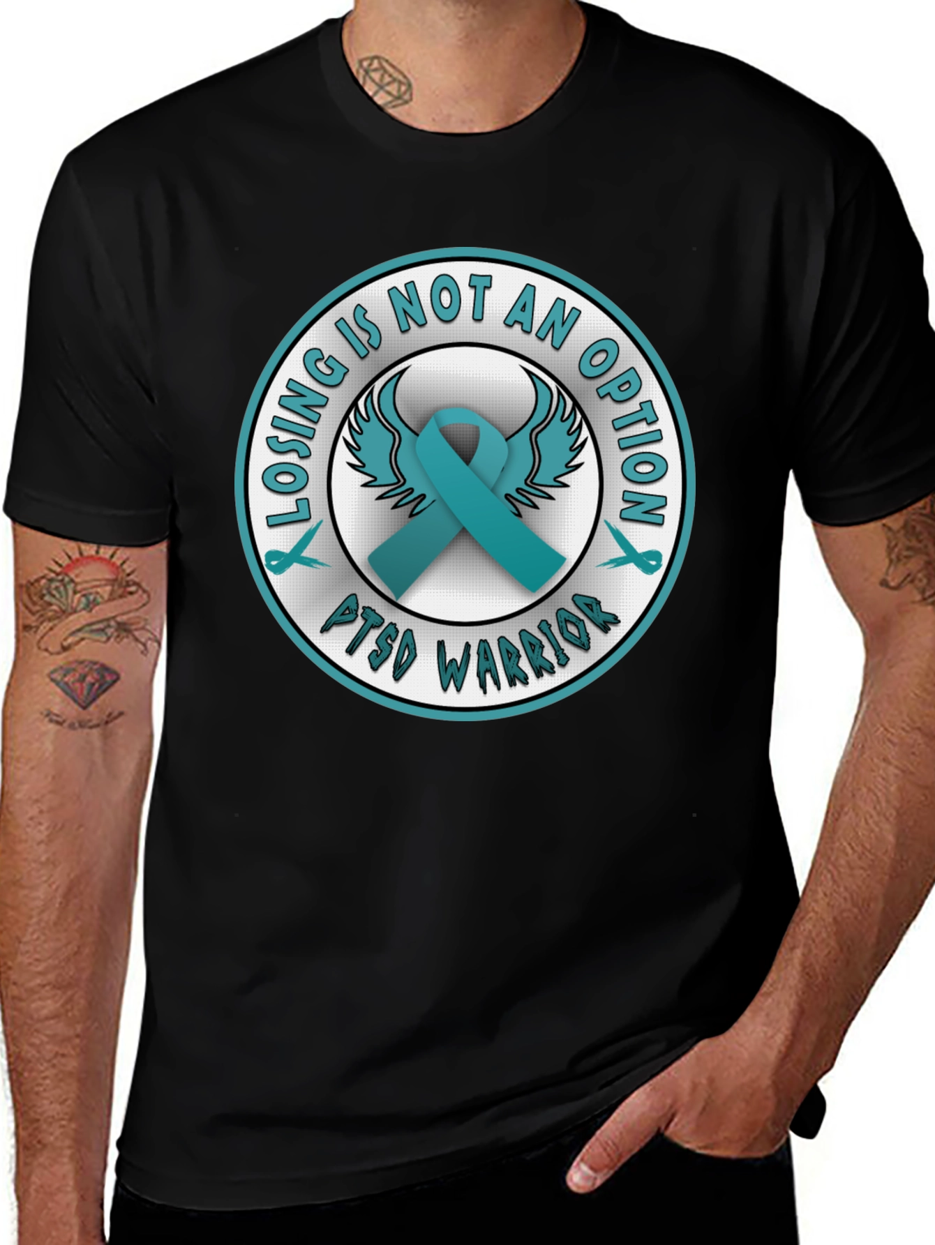 PTSD Warrior Ribbon Graphic T-Shirt