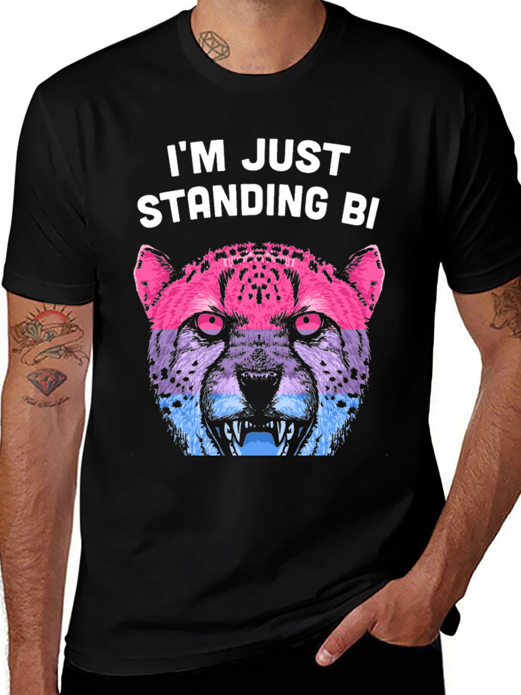 Bisexual Pride Leopard T-Shirt - Im Just Standing Bi