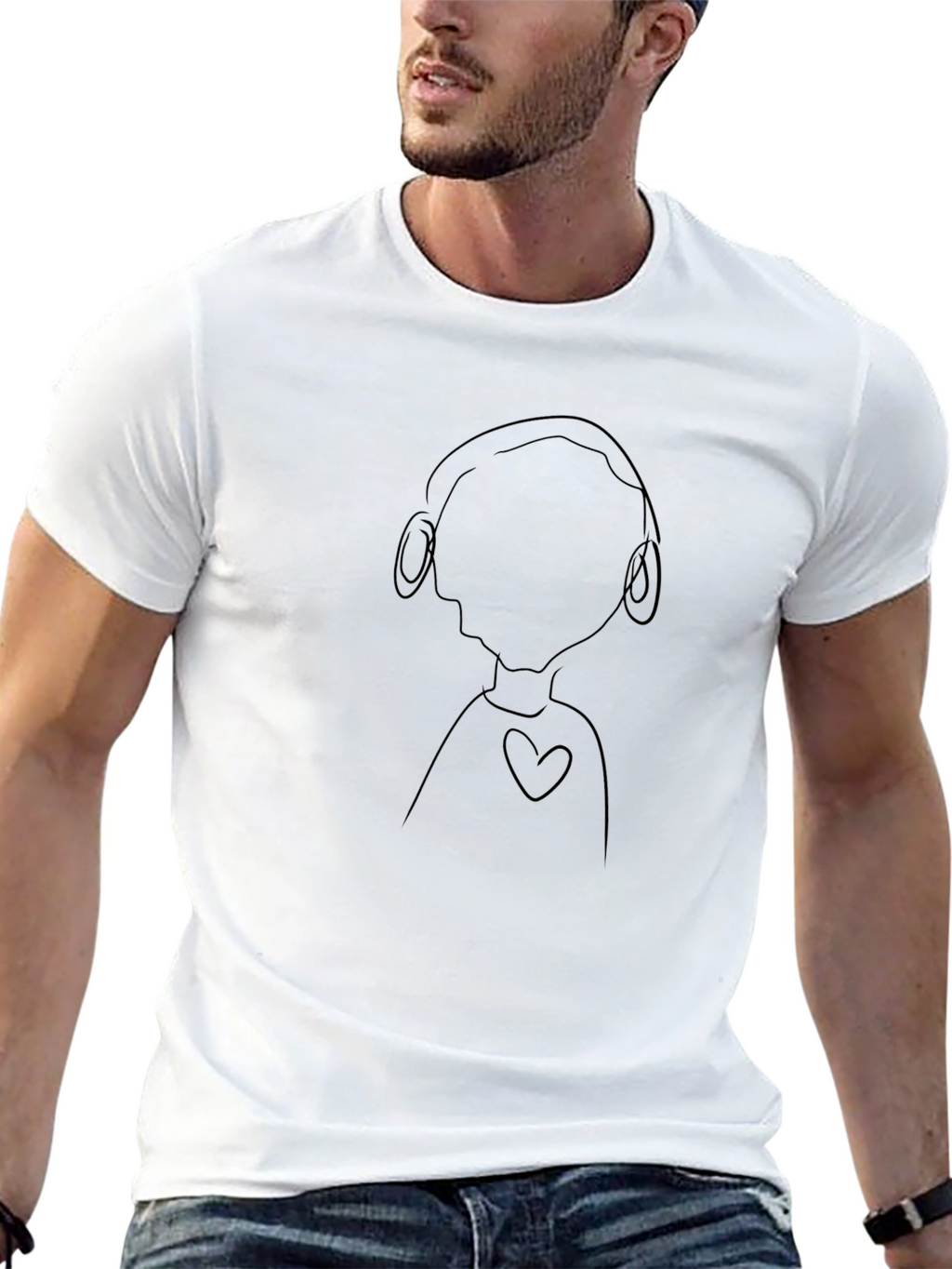 Minimalist Line Art Graphic Tee - Black