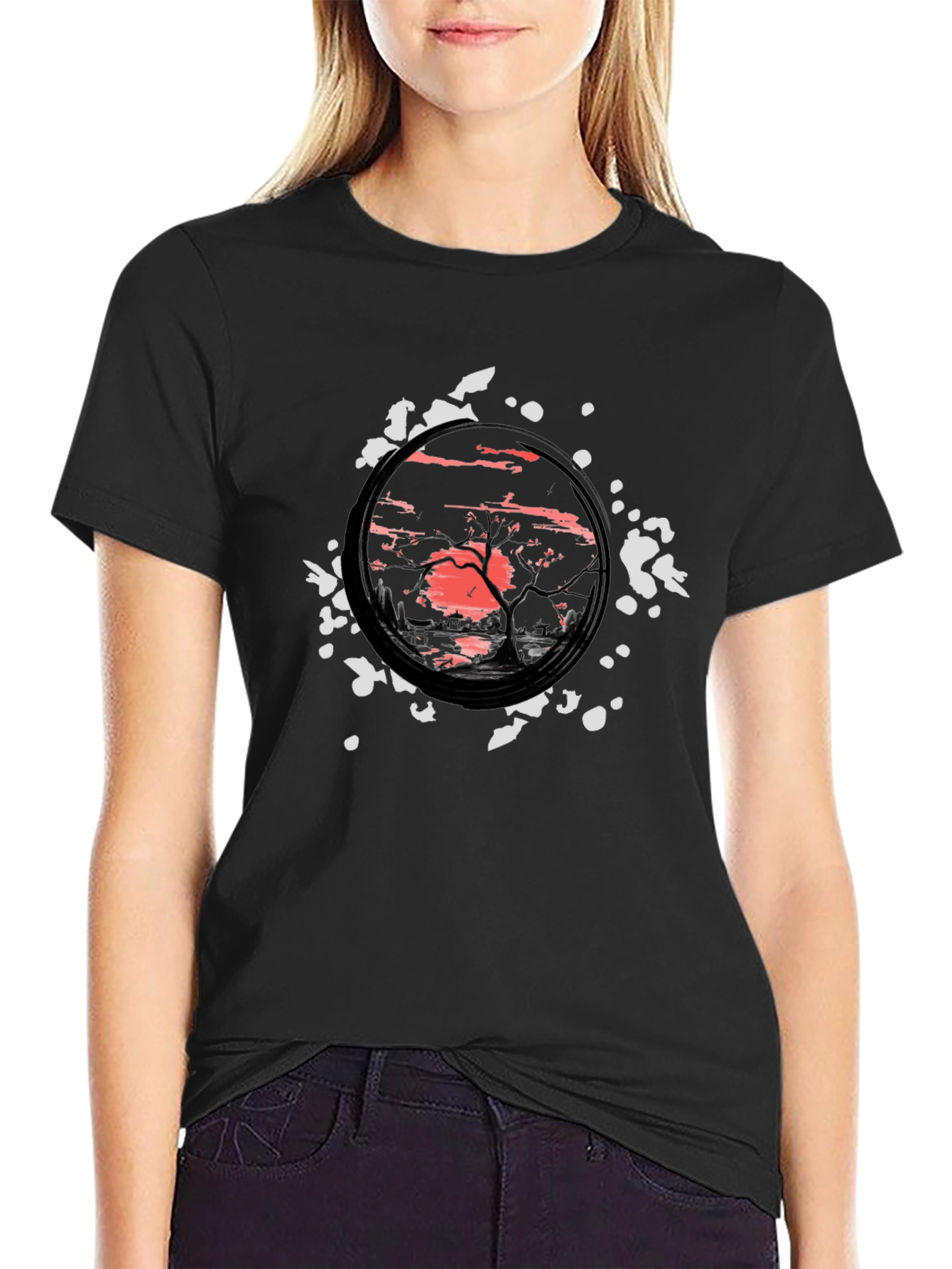 Sunset Tree Graphic Black T-Shirt