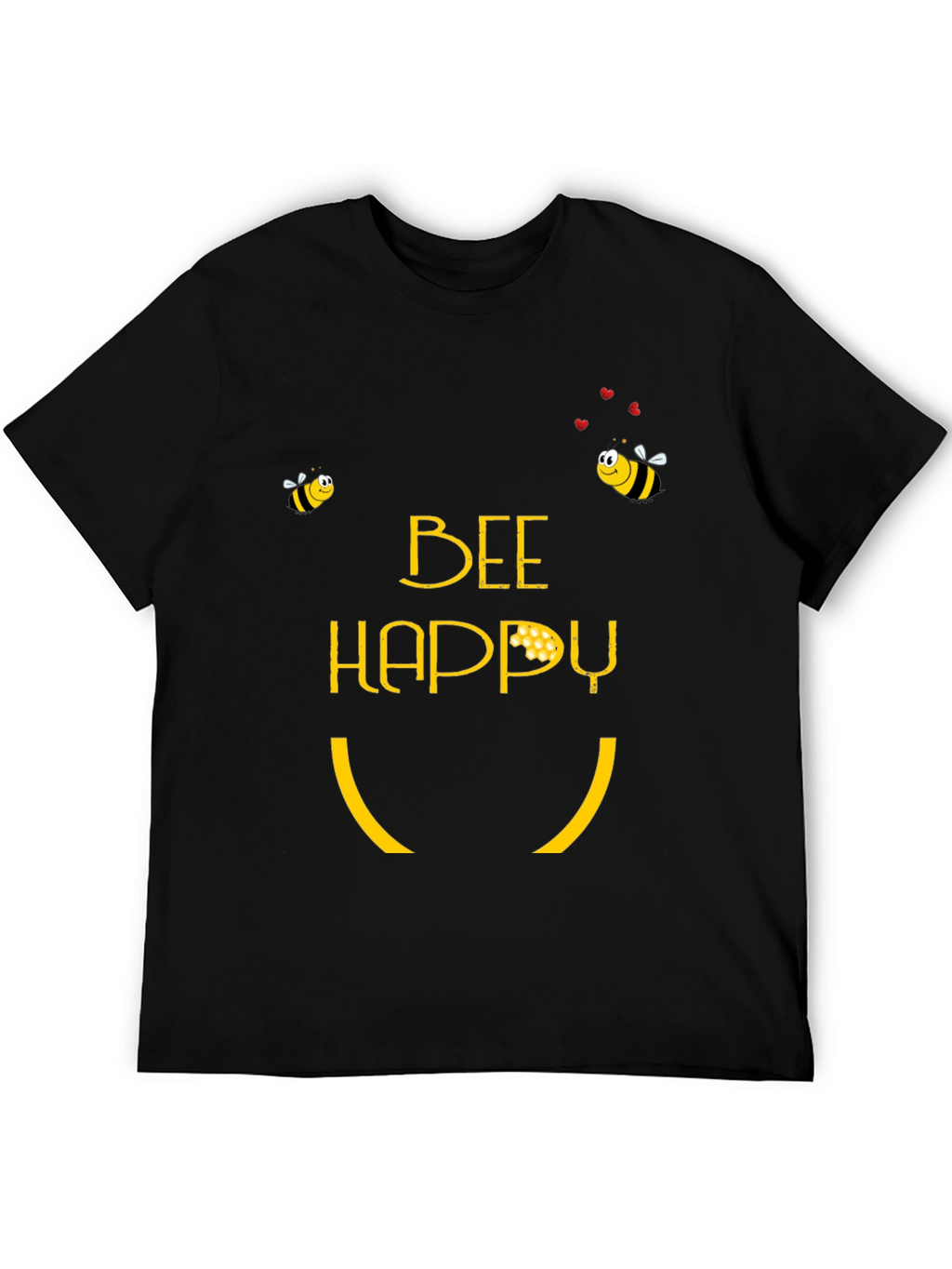 Bee Happy Graphic T-Shirt - Black Cotton Blend