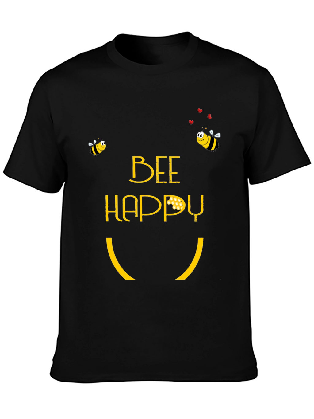 Bee Happy Graphic T-Shirt - Black Cotton Blend