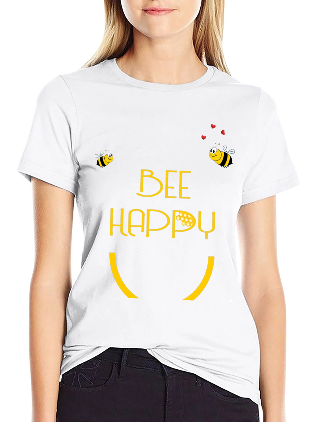 Bee Happy Graphic T-Shirt - Black Cotton Blend
