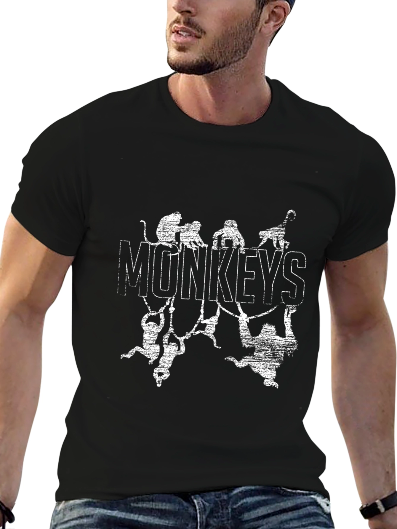 Monkeys Graphic Tee - Distressed Print Black T-Shirt