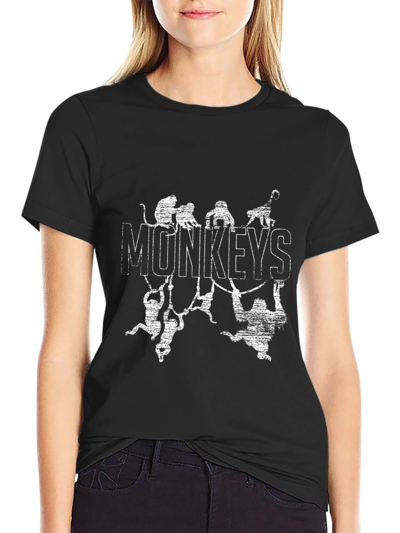 Monkeys Graphic Tee - Distressed Print Black T-Shirt