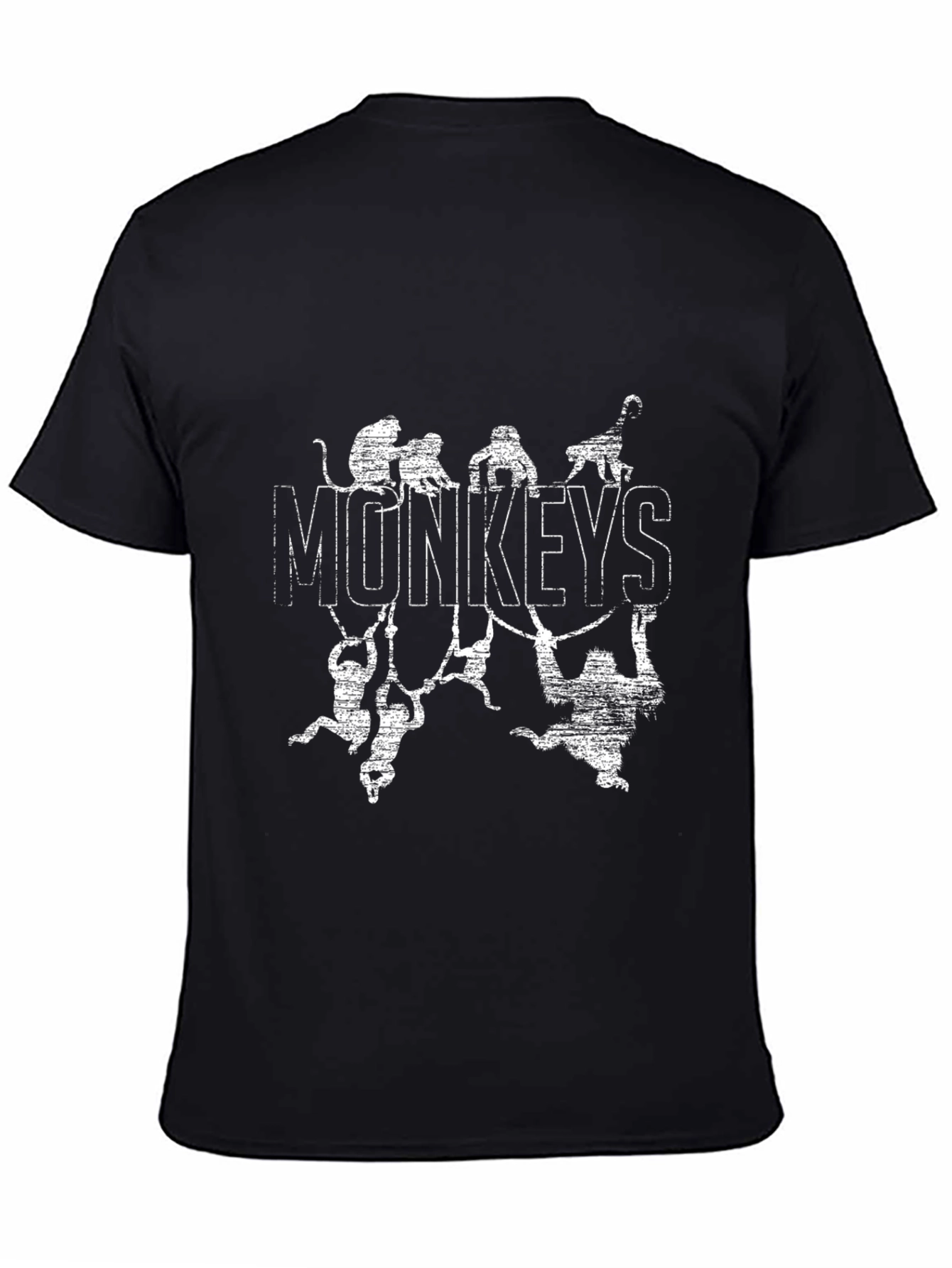 Monkeys Graphic Tee - Distressed Print Black T-Shirt