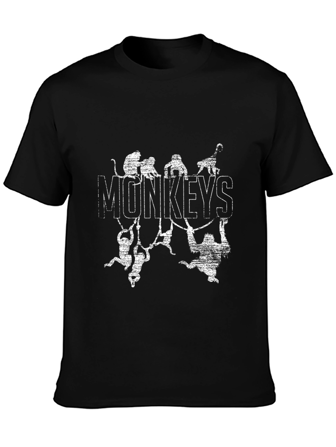 Monkeys Graphic Tee - Distressed Print Black T-Shirt