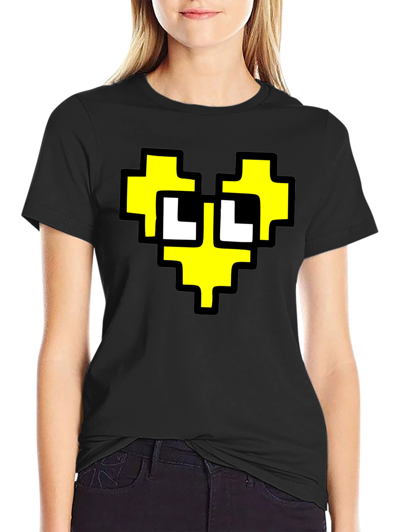 Pixel Heart Graphic Black T-Shirt