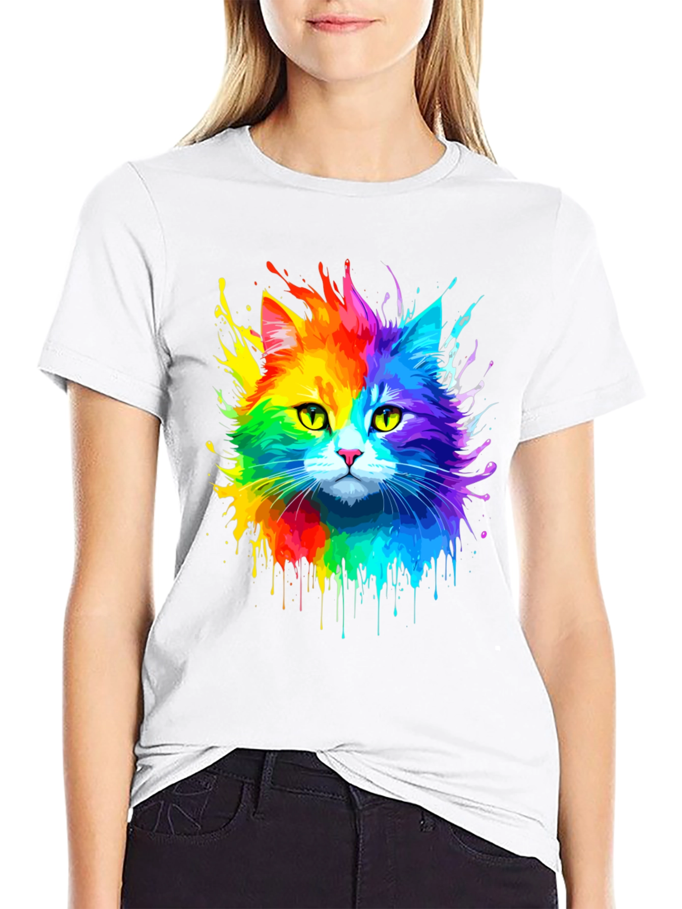Rainbow Cat Graphic Tee - Vibrant Design